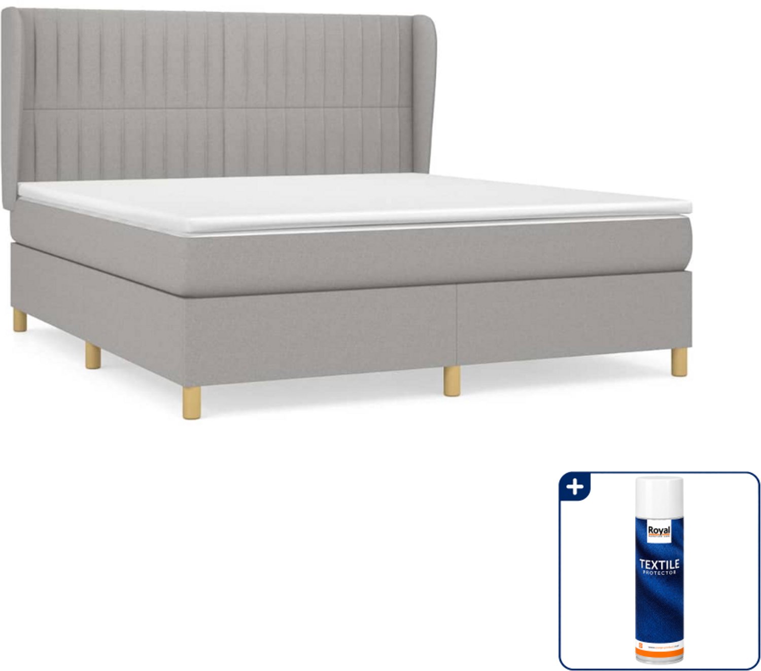 vidaXL Kingsize boxspring met matras - 180 x 200 cm - lichtgrijs - Inclusief textielbeschermer 500 ml