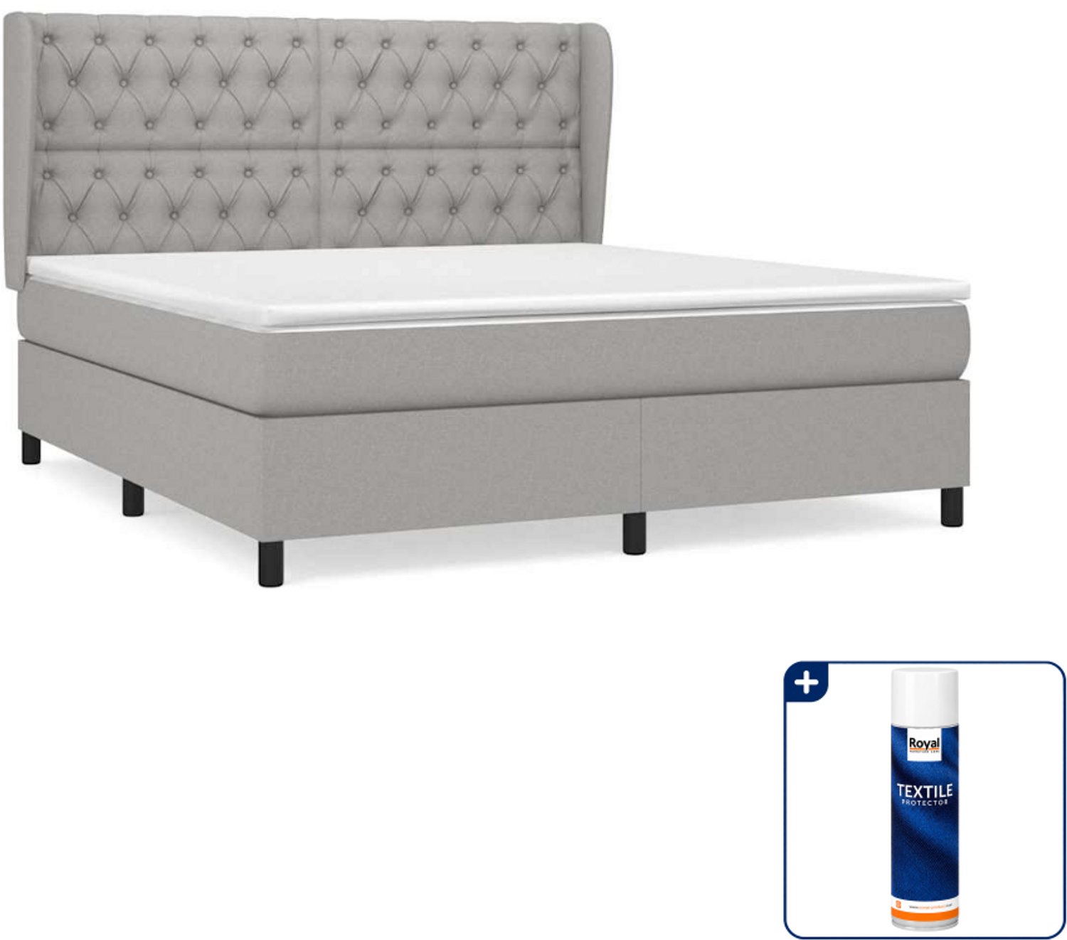 vidaXL Queensize boxspring met matras - 160 x 200 cm - lichtgrijs - Inclusief textielbeschermer 500 ml