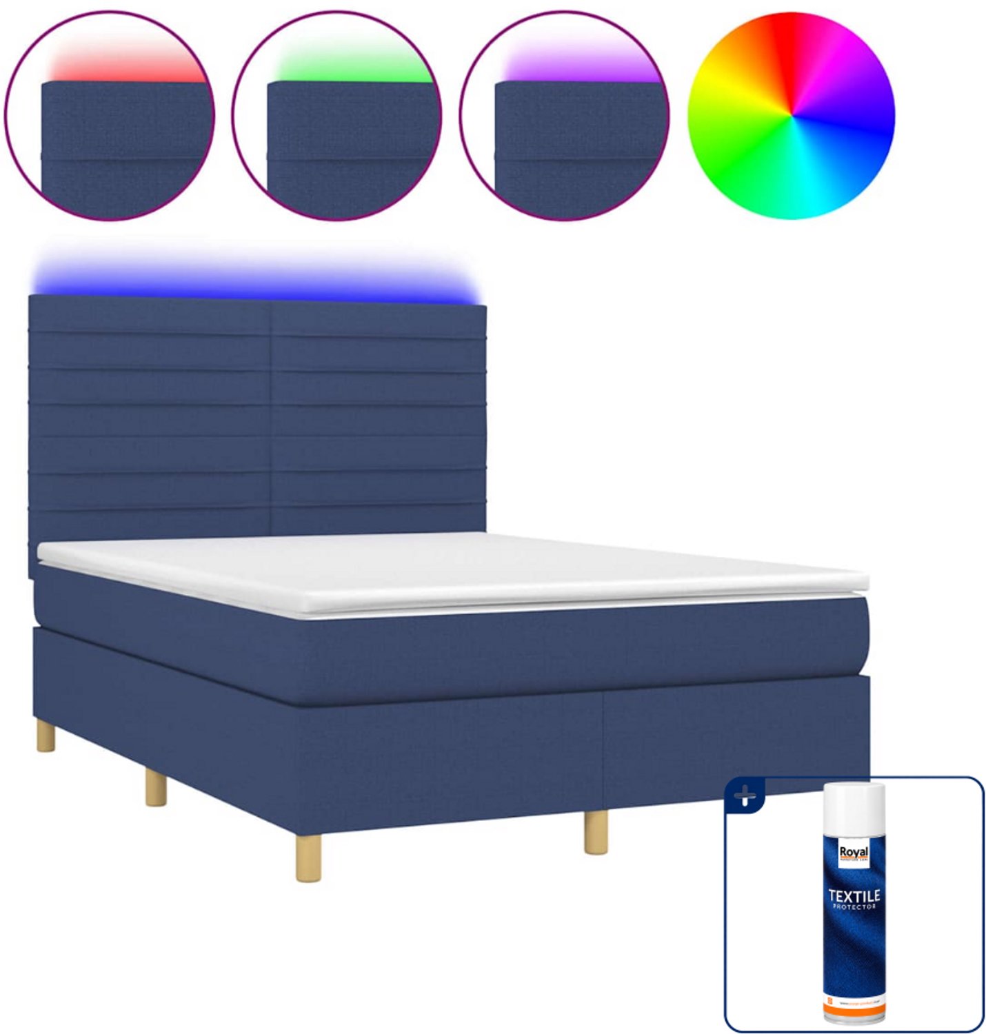 vidaXL Boxspring - Small double - 140 x 200 cm - blauw - Inclusief textielbeschermer 500 ml
