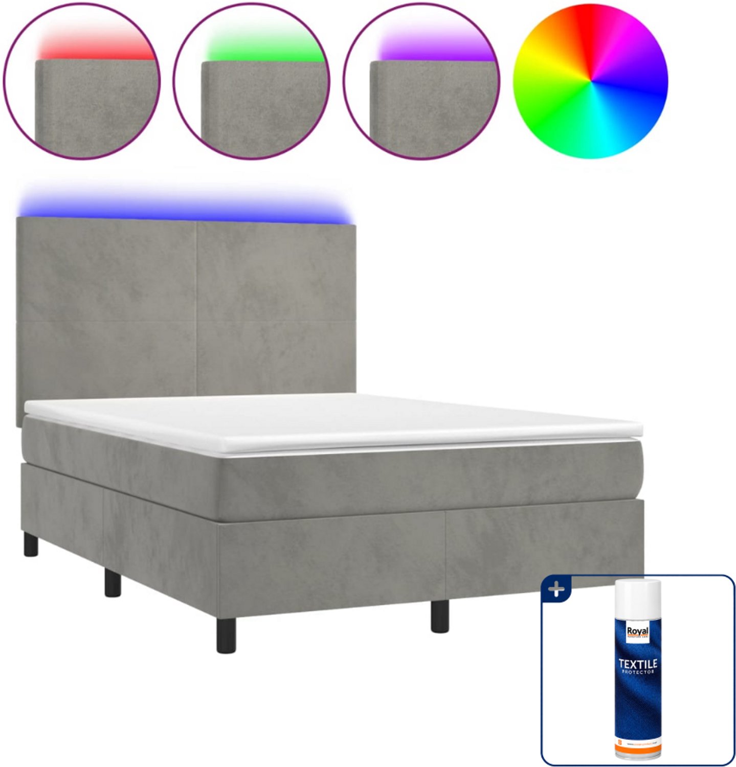 vidaXL boxspring Small double - 140 x 200 cm - fluweel - lichtgrijs - Inclusief textielbeschermer 500 ml