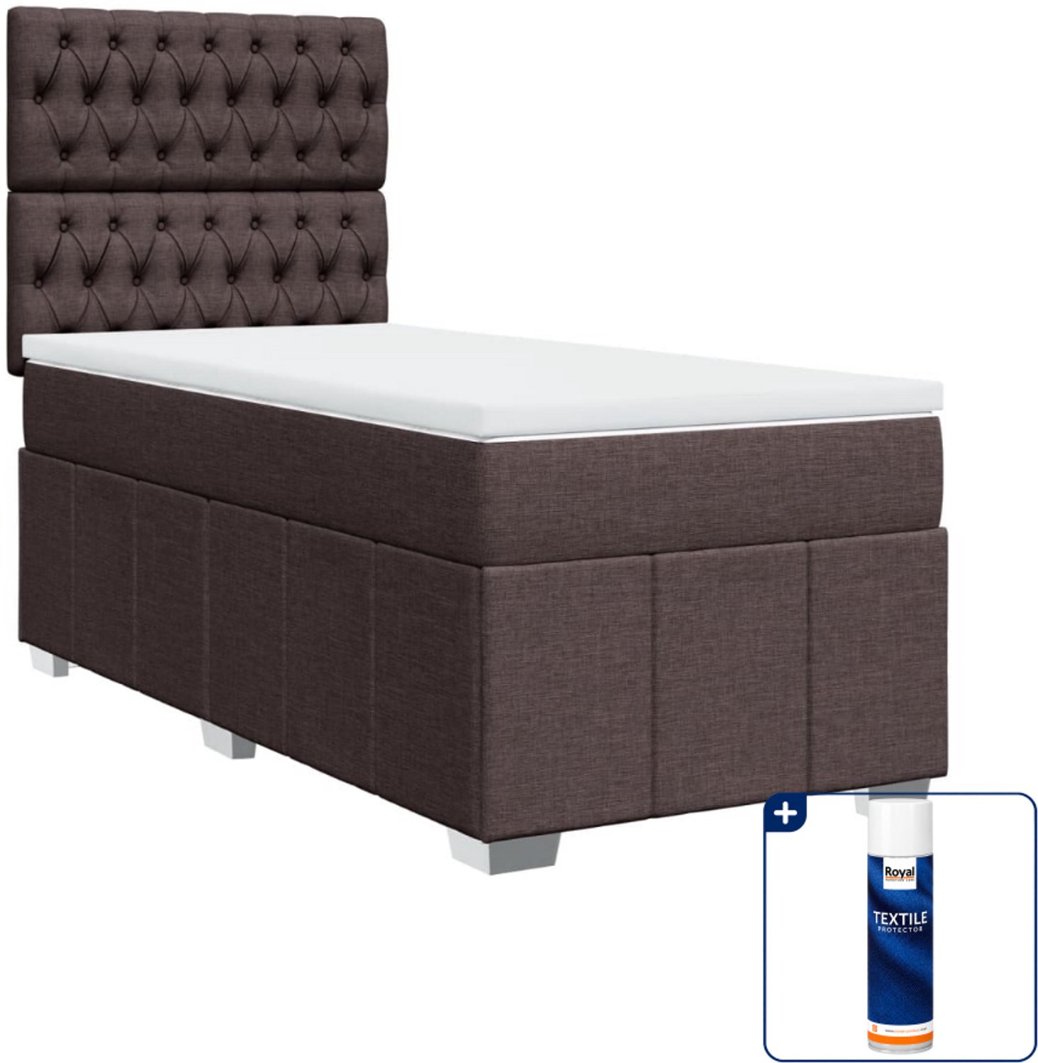 vidaXL boxspring met matras - 100 x 200 cm - donkerbruin - Inclusief textielbeschermer 500 ml