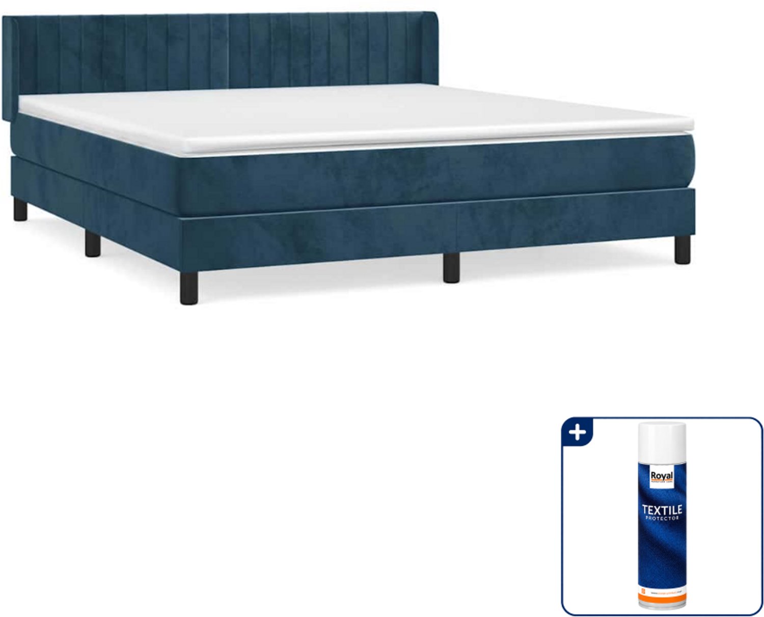 vidaXL Kingsize boxspring met matras - 180 x 200 cm - fluweel - blauw - Inclusief textielbeschermer 500 ml