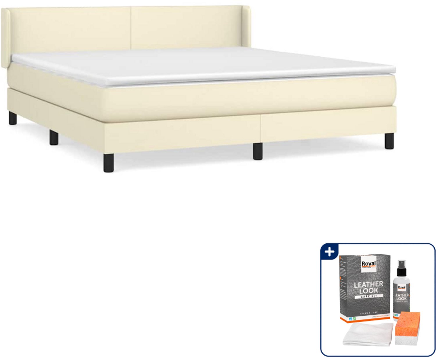 vidaXL boxspring Queensize - 160 x 200 cm - kunstleer - crème - Inclusief onderhoudsset voor kunstleer 150 ml