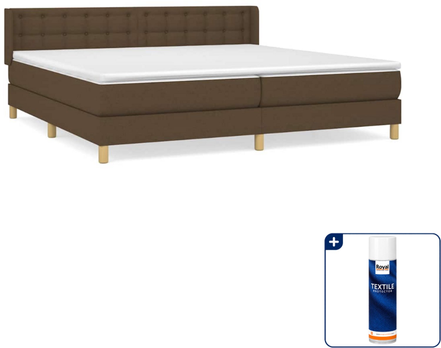 vidaXL boxspring met matras Kingsize - 180 x 200 cm - donkerbruin - Inclusief textielbeschermer 500 ml