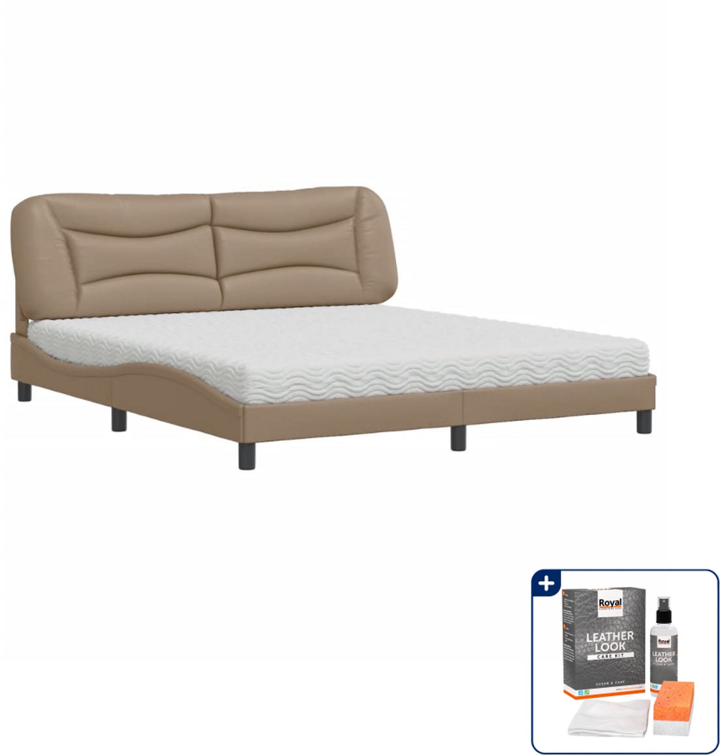 vidaXL Hvar bed met matras - Kingsize - 180 x 200 cm - cappuccino - Inclusief onderhoudsset voor kunstleer 150 ml Bruin