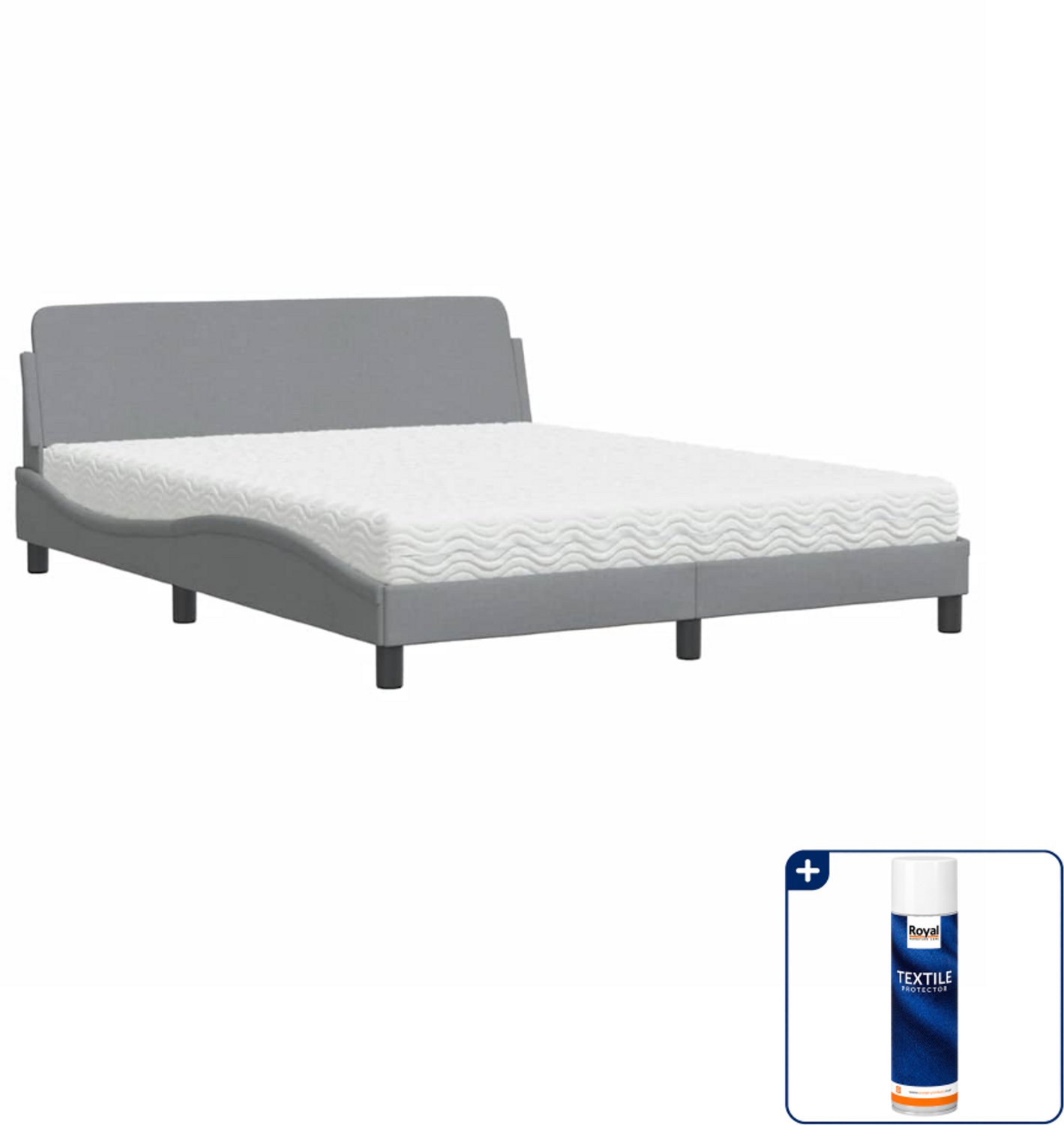 vidaXL Bed met matras Dover - Queensize - 160 x 200 cm - lichtgrijs - Inclusief textielbeschermer 500 ml Zwart