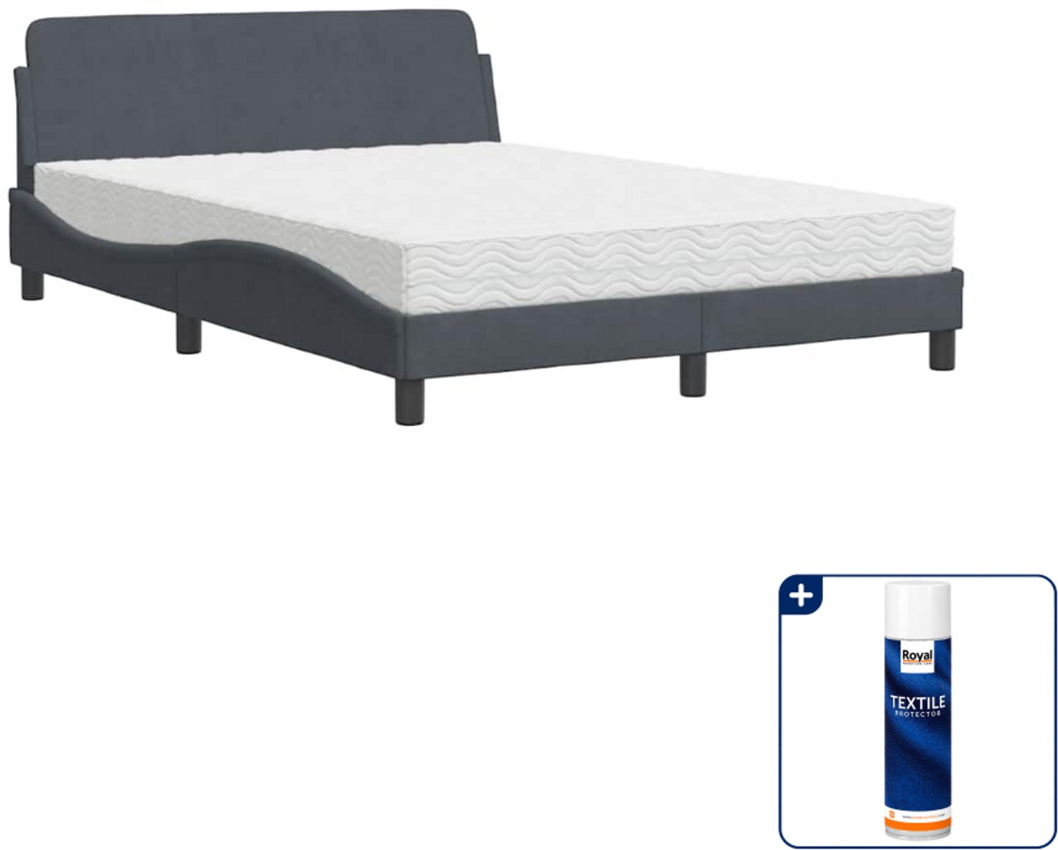 vidaXL Dover bed met matras - 120 x 200 cm - fluweel - donkergrijs - Inclusief textielbeschermer 500 ml Zwart