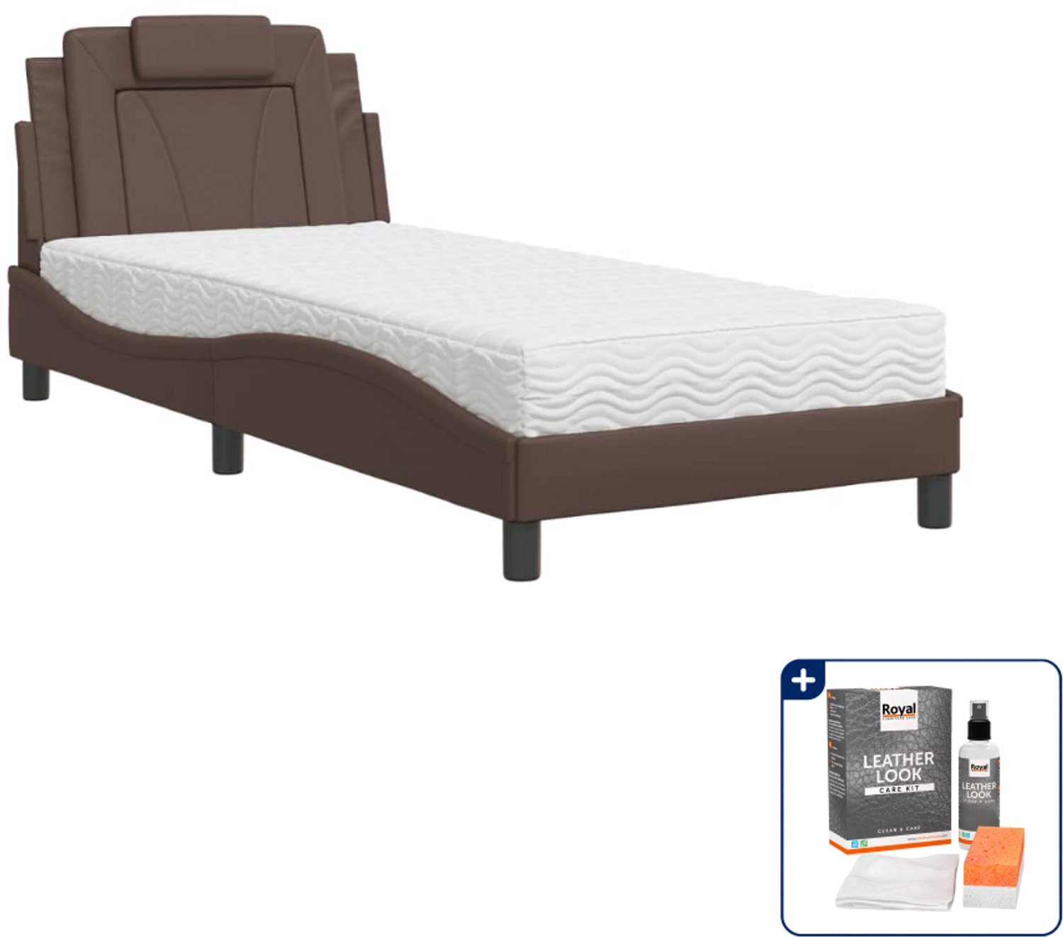 vidaXL bed Viana met matras - 80 x 200 cm - kunstleer - bruin - Inclusief onderhoudsset voor kunstleer 150 ml Grijs