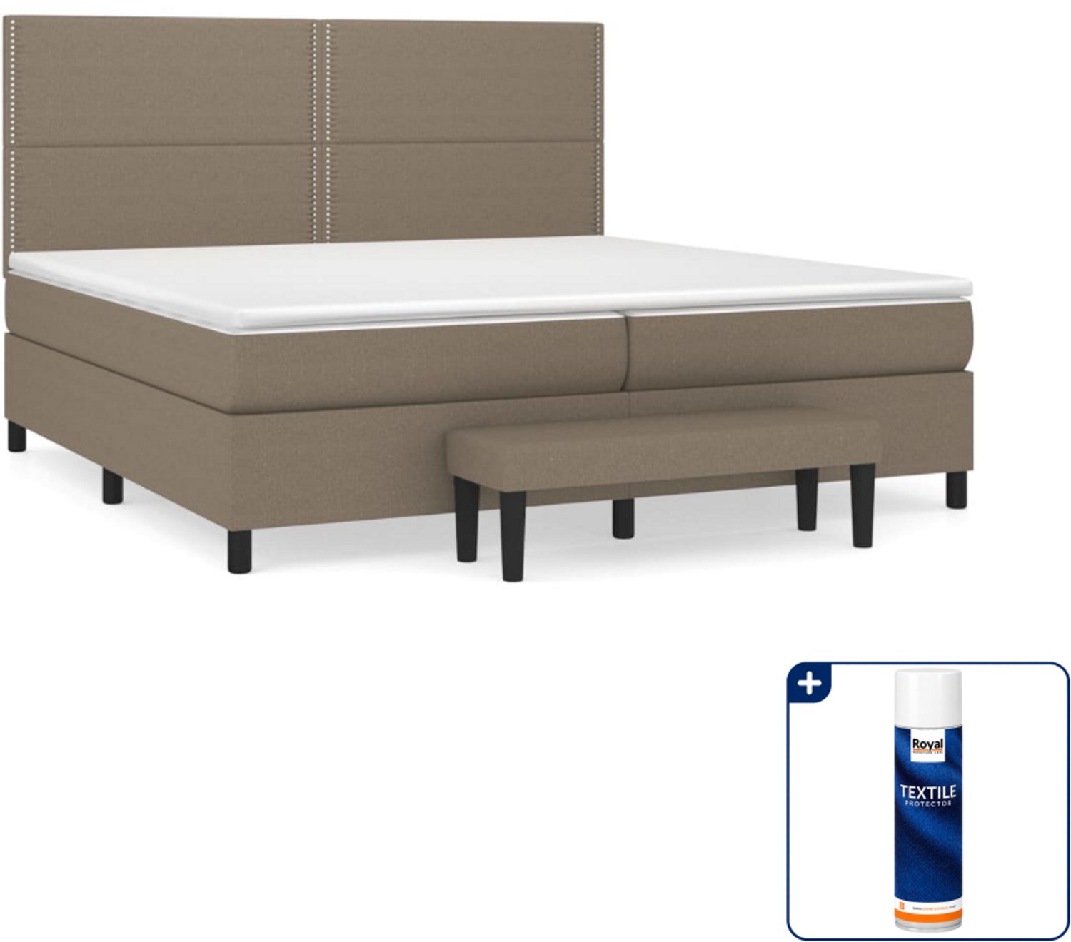 vidaXL Super kingsize boxspring met matras en bankje - 200 x 200 - taupe - Inclusief textielbeschermer 500 ml