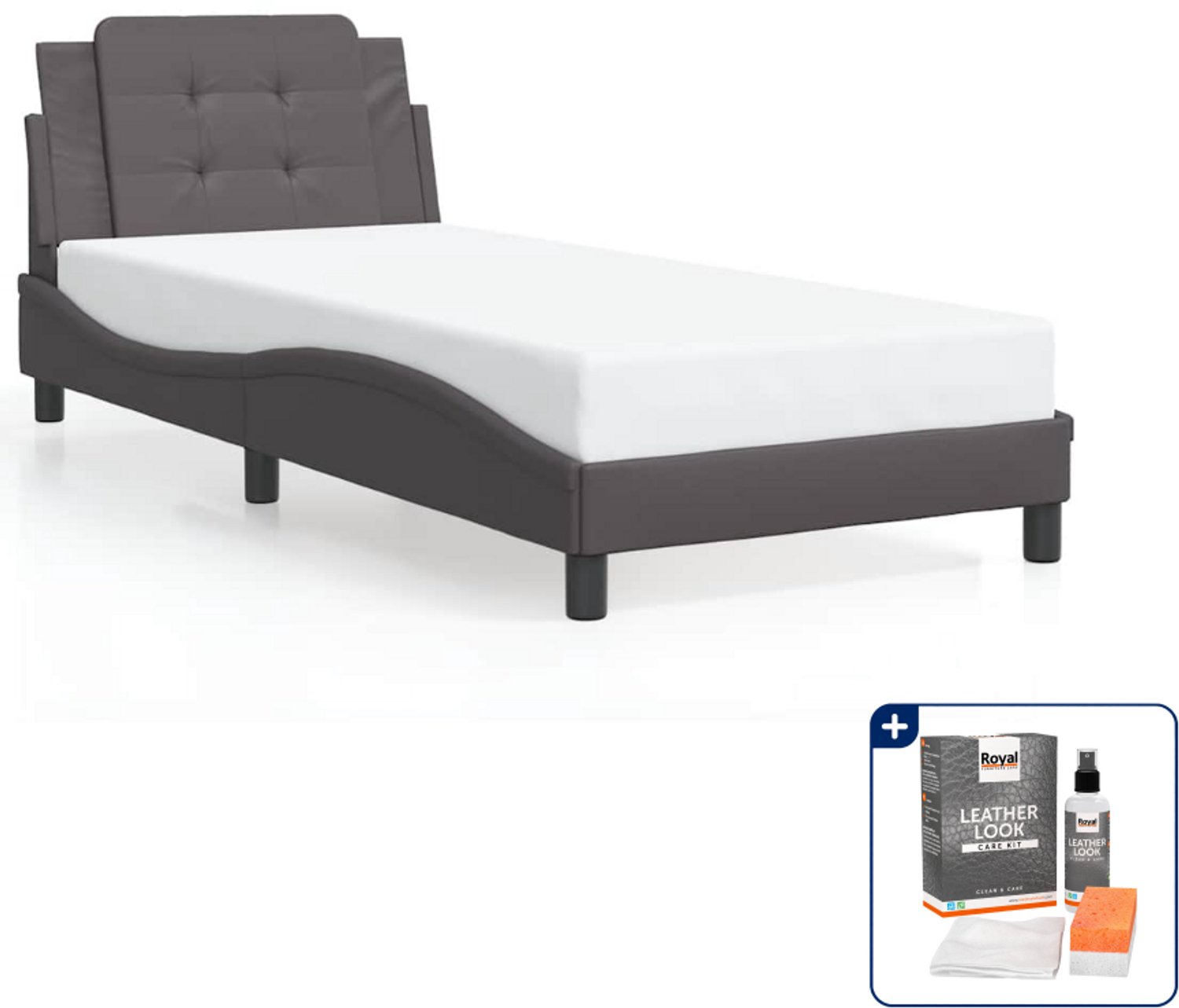 vidaXL bedframe Zadar - 80 x 200 cm - kunstleer - grijs - Inclusief onderhoudsset voor kunstleer 150 ml Crème
