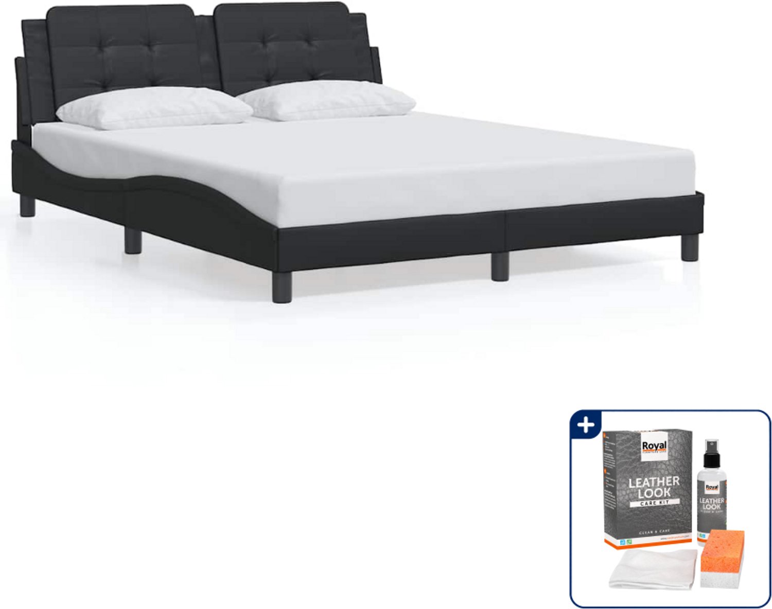 vidaXL Zadar bedframe - Queensize - 160 x 200 cm - zwart - Inclusief onderhoudsset voor kunstleer 150 ml Groen
