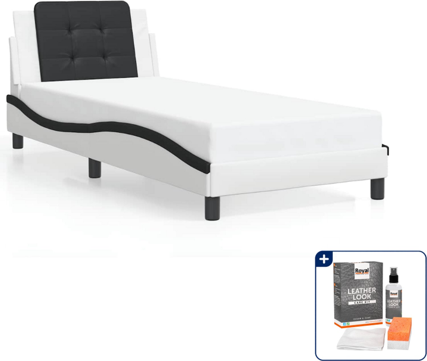 vidaXL Zadar bedframe - 90 x 190 cm - zwart en wit - Inclusief onderhoudsset voor kunstleer 150 ml Grijs