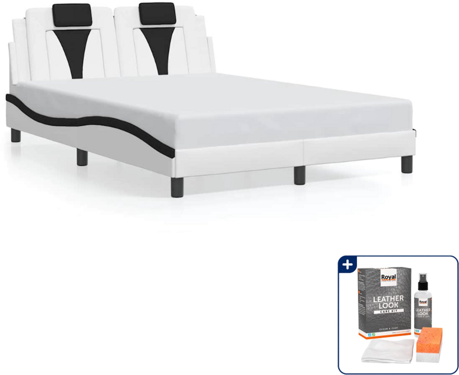 vidaXL Viana bedframe - Small double 140 x 200 cm - wit en zwart - Inclusief onderhoudsset voor kunstleer 150 ml