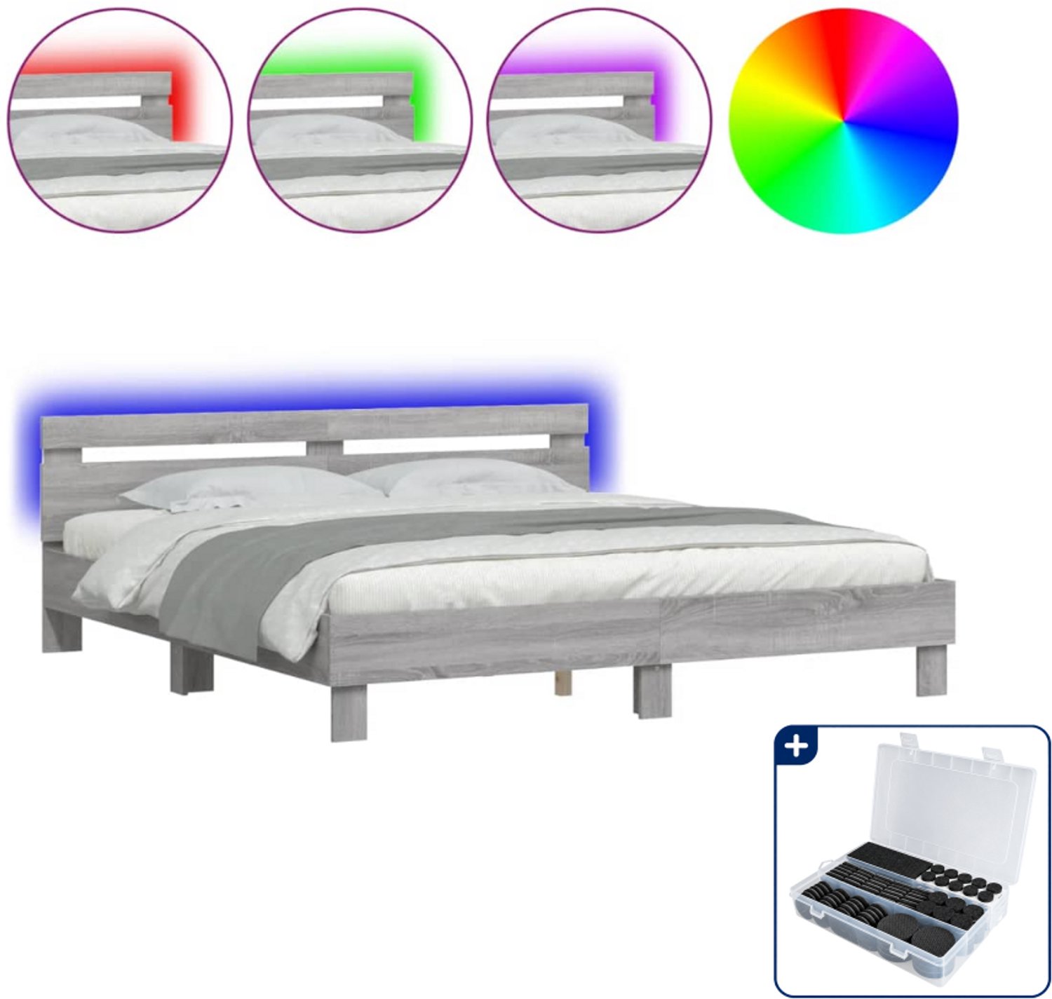vidaXL Bedframe - Kingsize - 180 x 200 cm - grijs sonoma - Inclusief antikrasvilt 177-delig Bruin