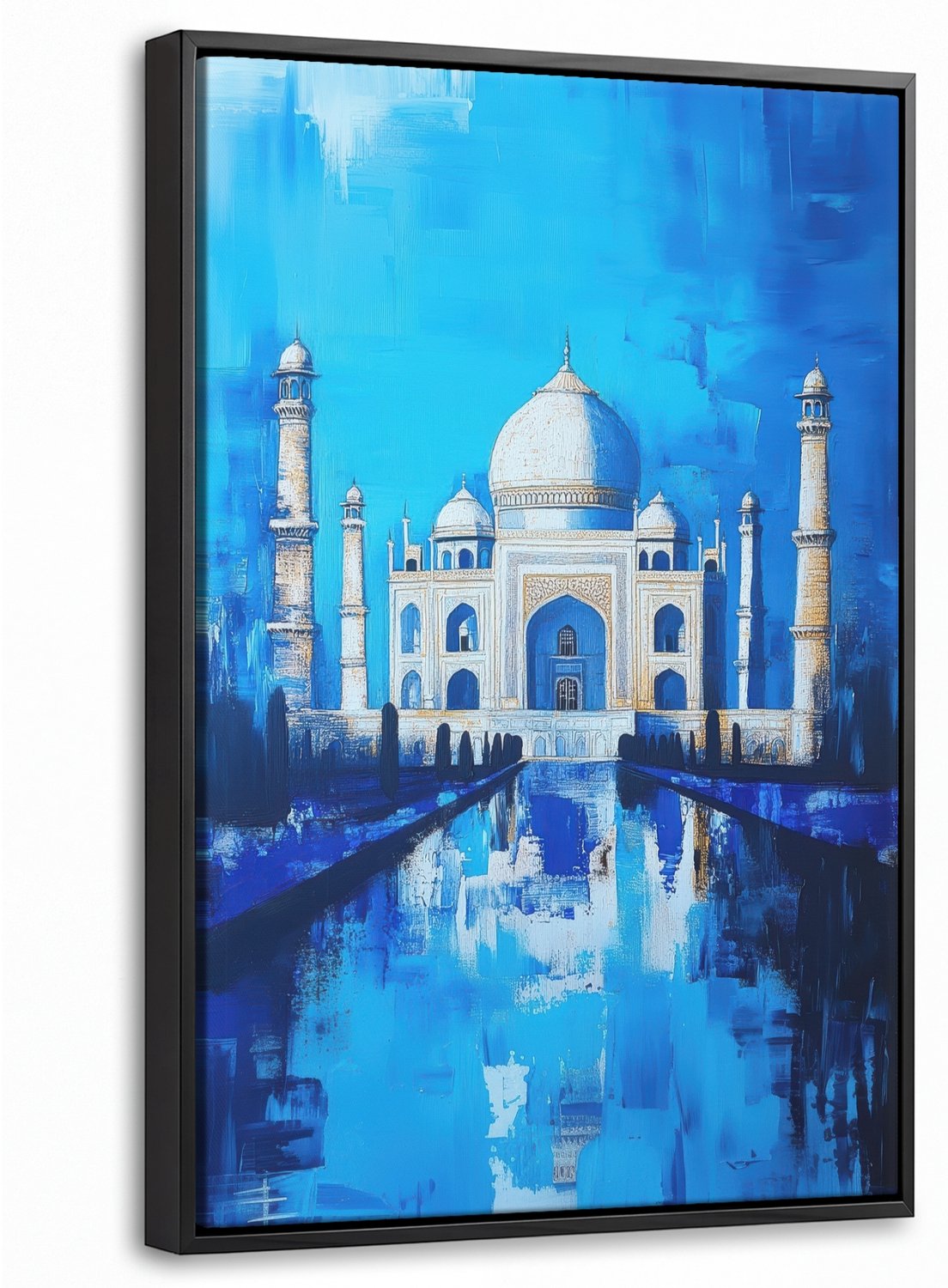 Canvas Schilderij met Baklijst 40x60cm - Taj Mahal - Ramadan - Blauw - Islamitische - Muurdecoratie woonkamer - Slaapkamer decoratie - Kamer accessoires - Schilderijen op canvas met lijst