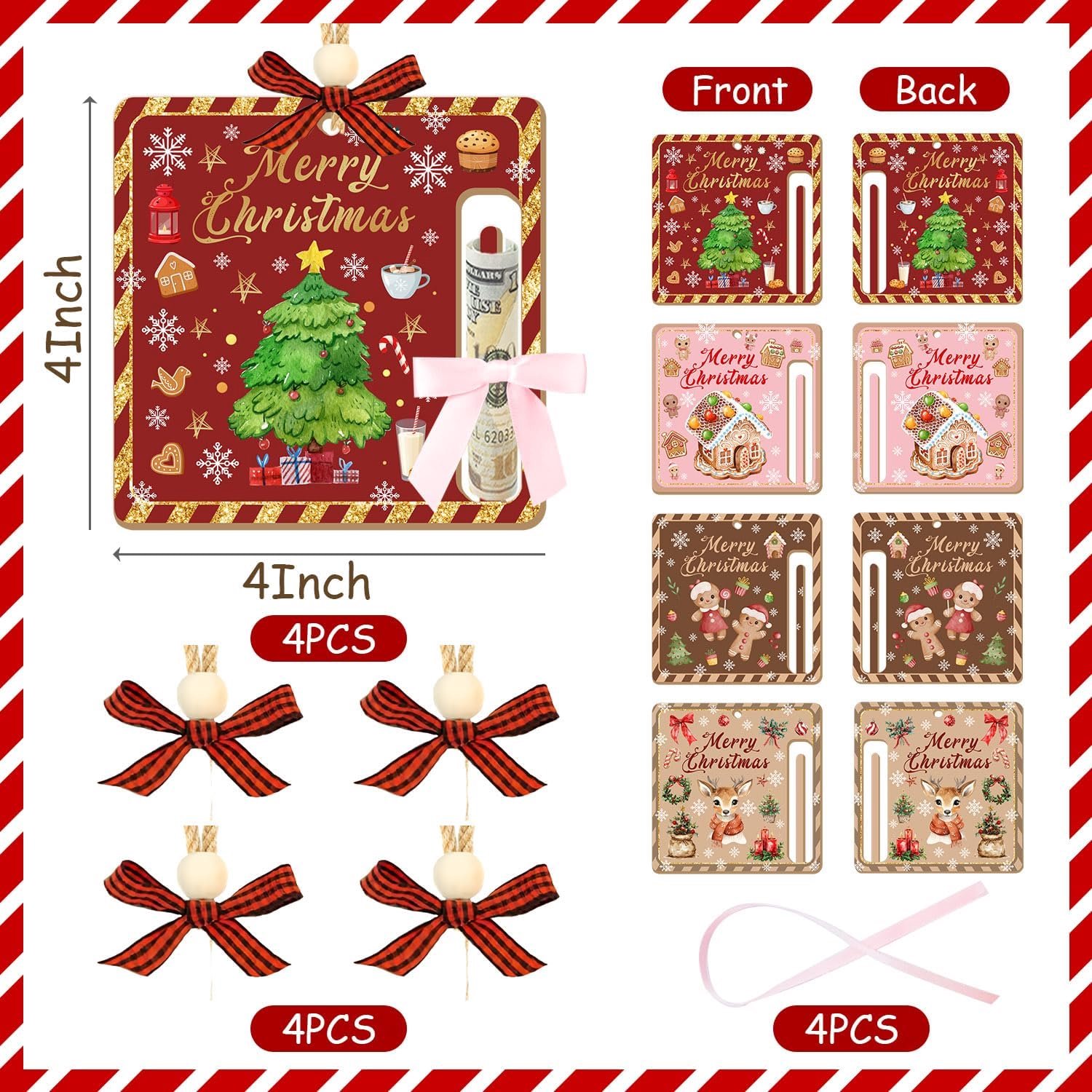 4 stuks - kerstversiering - Geldhouder - kerstornamenten - kersthangers - kerstversiering binnen - Kerstversieringen - kerst versieringen - Kerstboomversiering - Kerstboomhangers - Kerstgeldhouders - Kerst Biljethouder - Kerst Geldhouder - Hout – foto 2