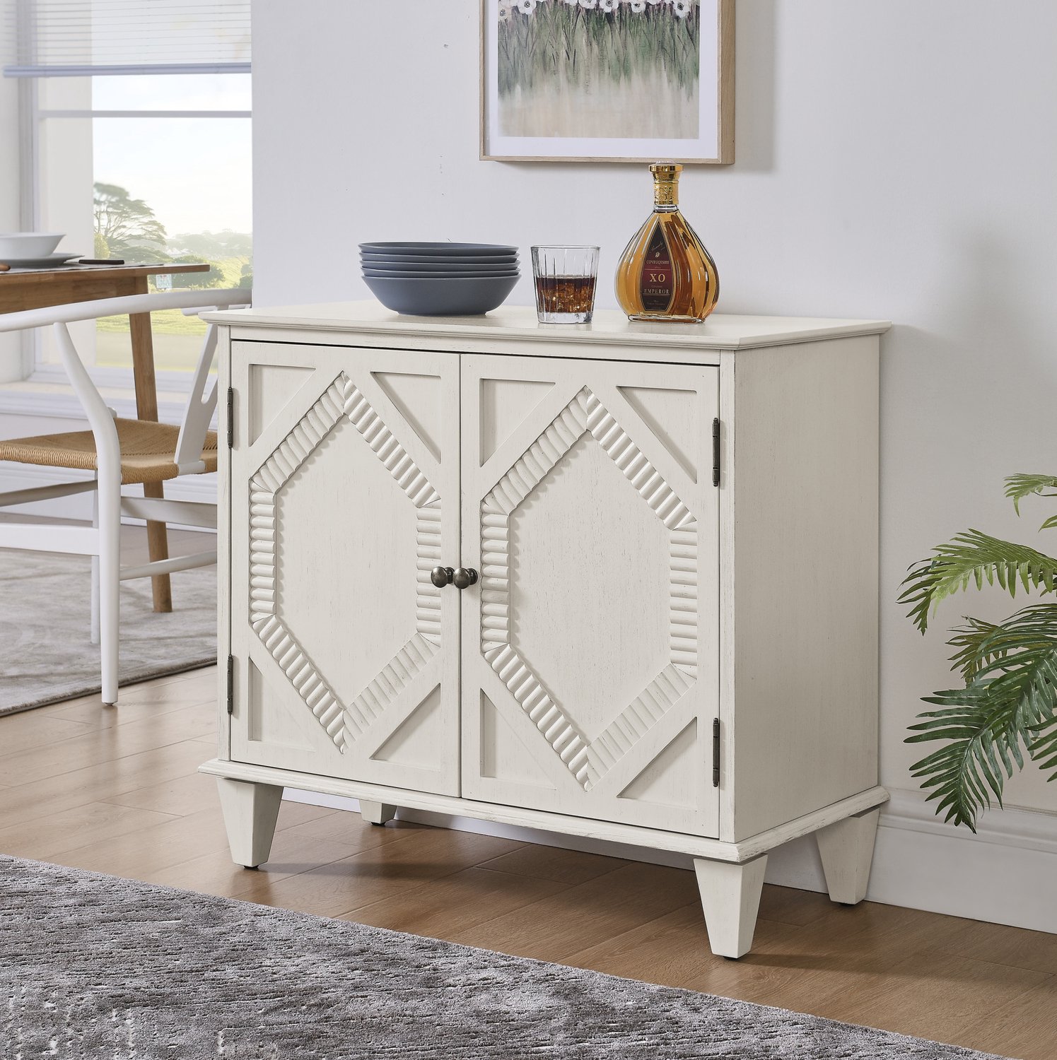 MODFU Dressoir - Twee Deuren - Verstelbare Plank - Retro - MDF En Hout - Antiekwit - 85,29 Cm Antiek wit