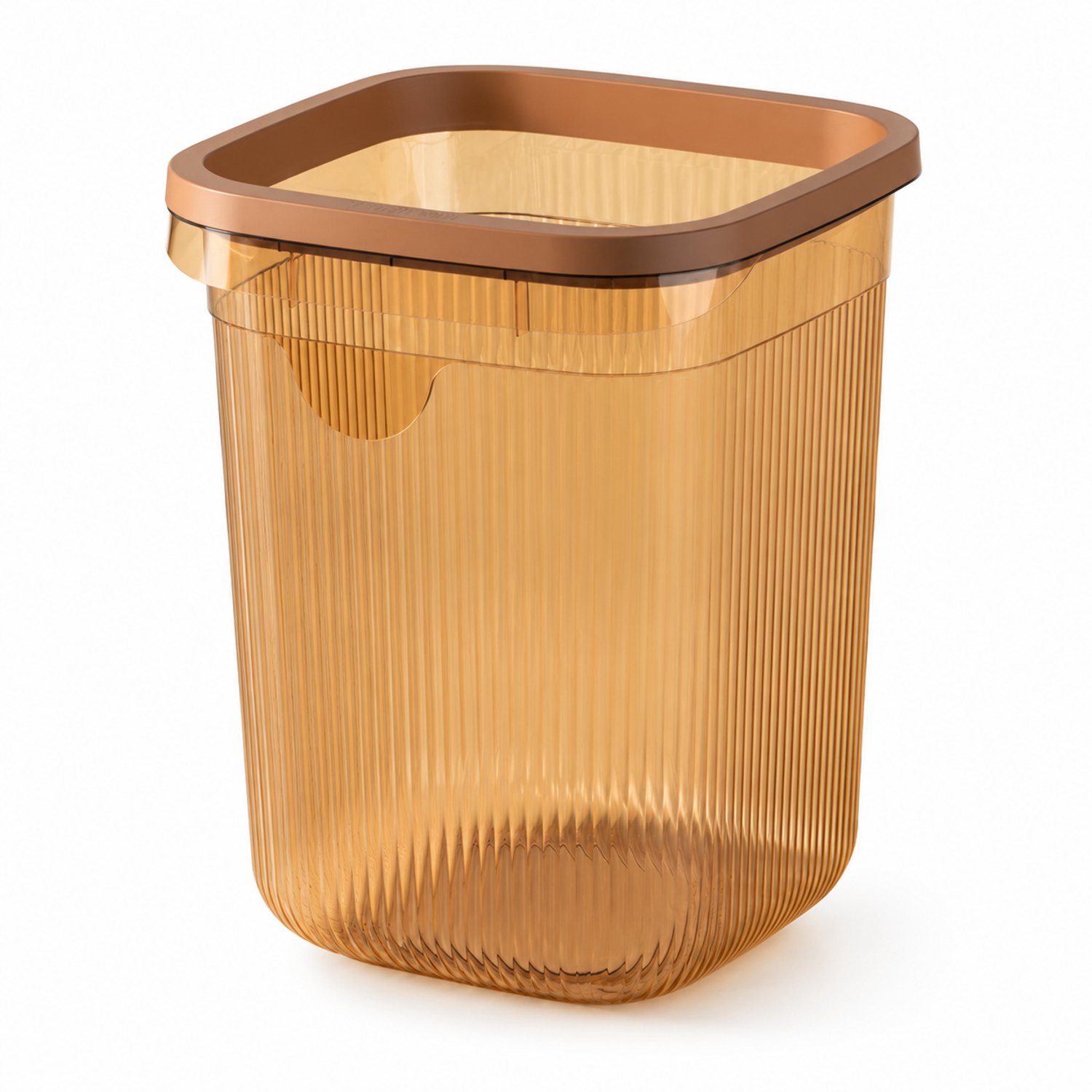 Transparant theebruine prullenbak 23 L - Open bovenkant met brede rand - Afgerond vierkant met verticale ribbels - 1 stuk