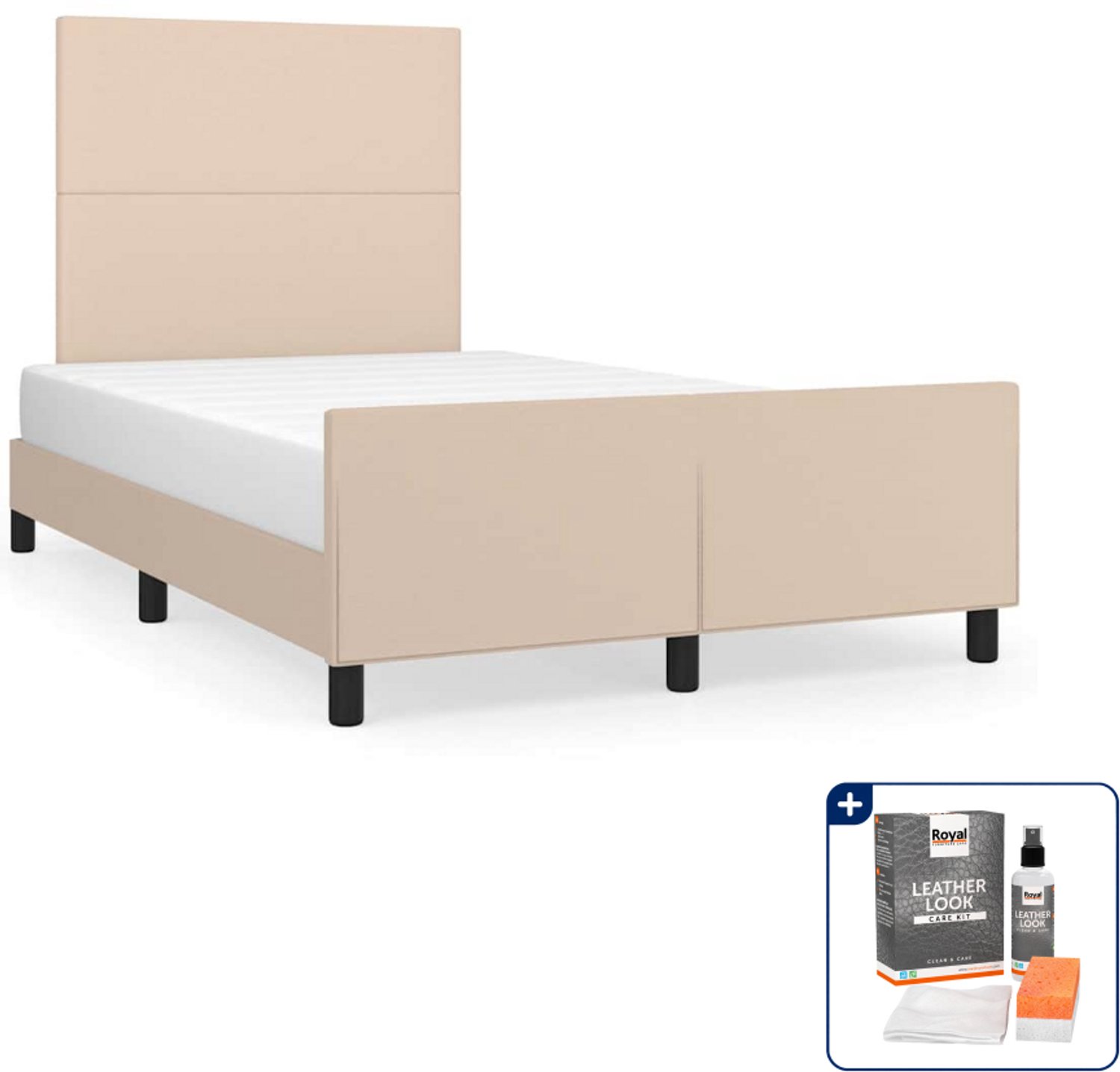 vidaXL bedframe met hoofdbord - 120 x 200 cm - kunstleer - cappuccino - Inclusief onderhoudsset voor kunstleer 150 ml Bruin