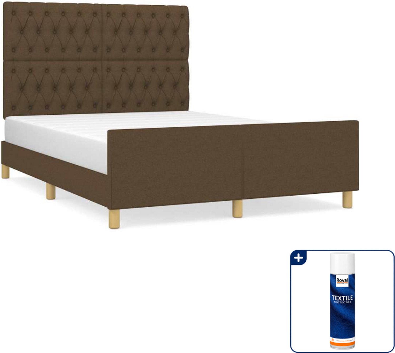 vidaXL Small double bedframe 140 x 200 cm - donkerbruin - Inclusief textielbeschermer 500 ml