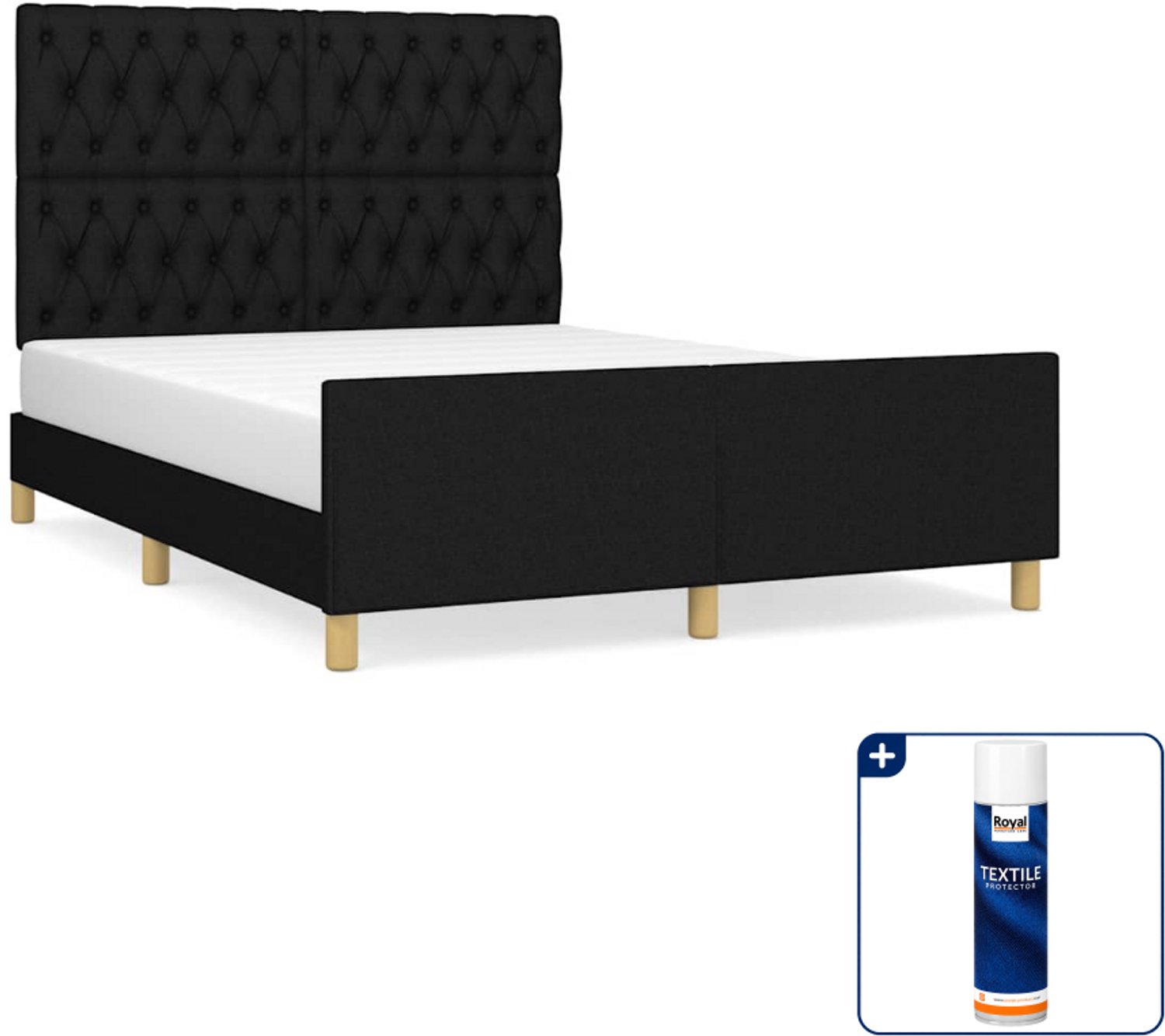 vidaXL Bedframe - Small double - 140 x 200 cm - zwart - Inclusief textielbeschermer 500 ml