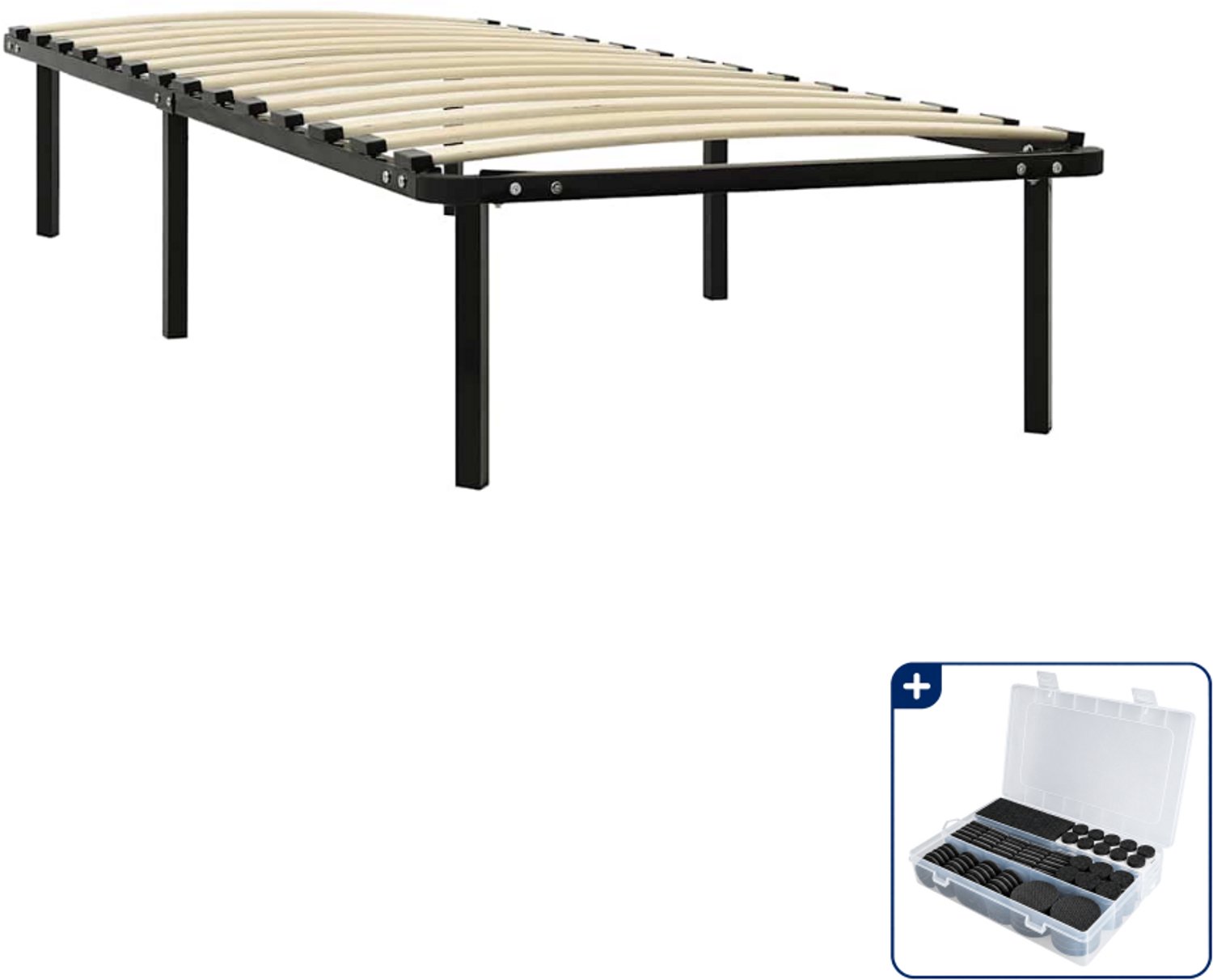 vidaXL bedframe - 90 x 200 cm - metaal - zwart - Inclusief antikrasvilt 177-delig