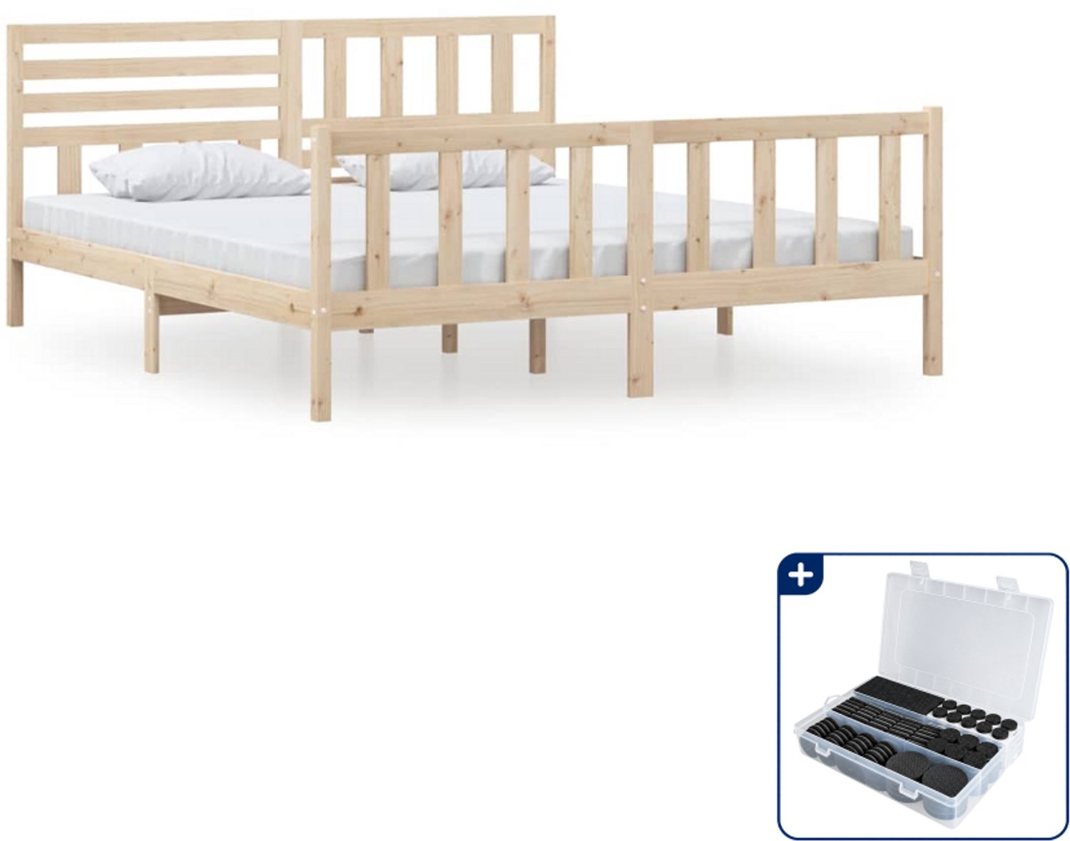 vidaXL bedframe Kingsize - 180 x 200 cm - massief grenenhout - Inclusief antikrasvilt 177-delig Bruin