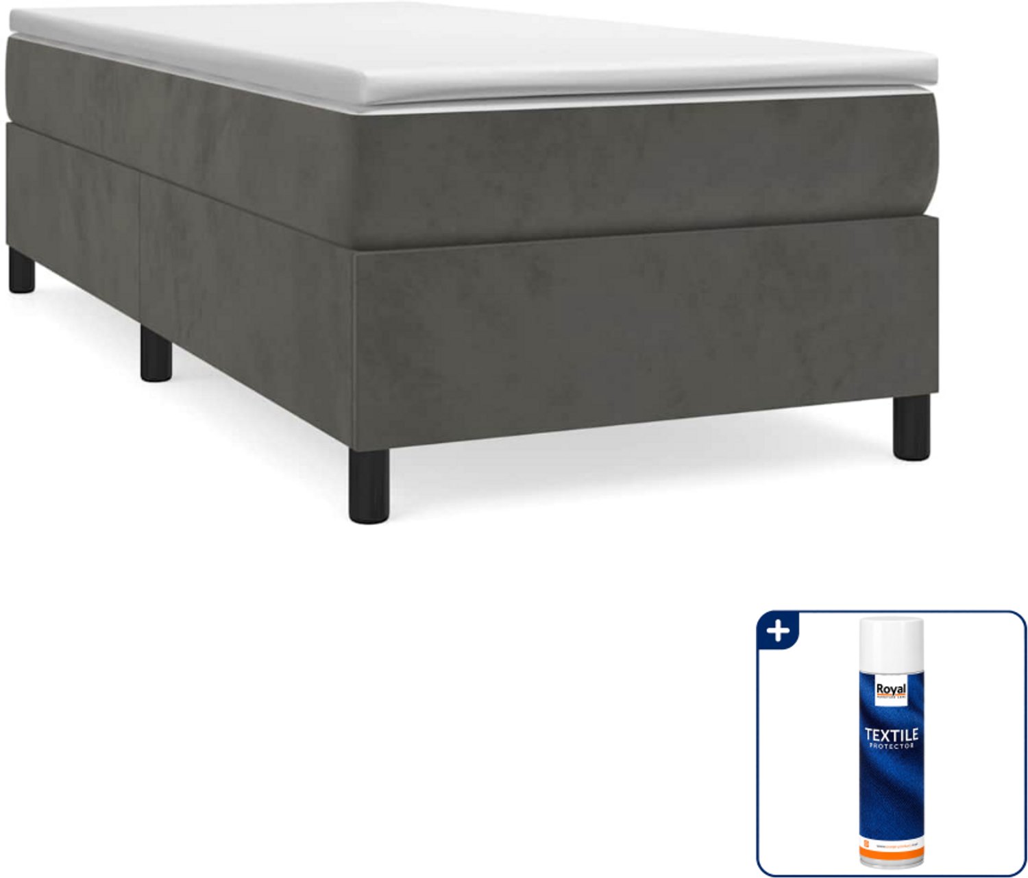 vidaXL boxspring bed - 100 x 200 cm - fluweel - donkergrijs - Inclusief textielbeschermer 500 ml