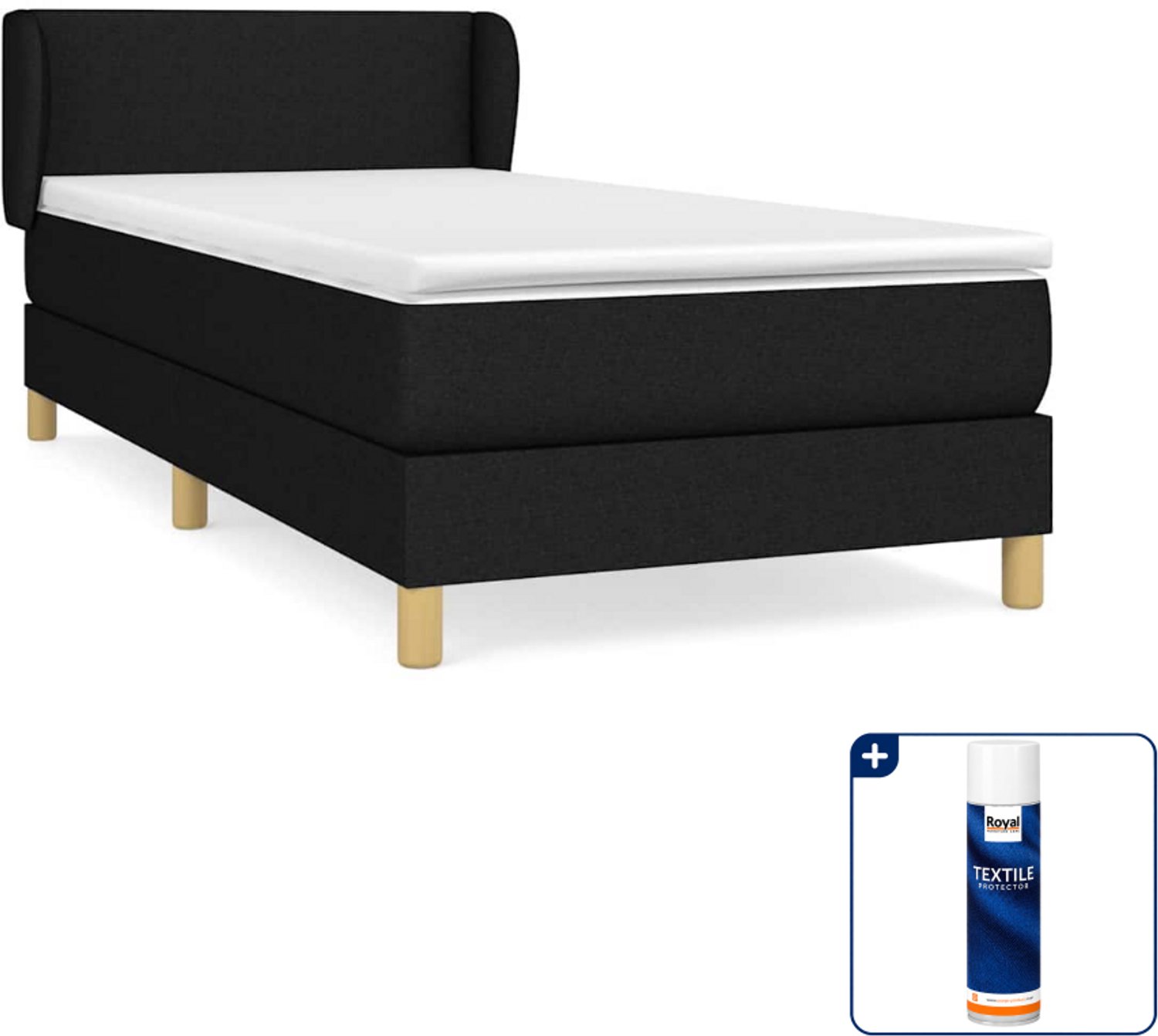 vidaXL boxspring met matras - 80 x 200 cm - stof - zwart - Inclusief textielbeschermer 500 ml