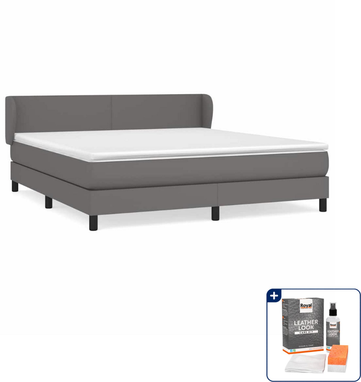 vidaXL boxspring Queensize - 160 x 200 cm - kunstleer - grijs - Inclusief onderhoudsset voor kunstleer 150 ml