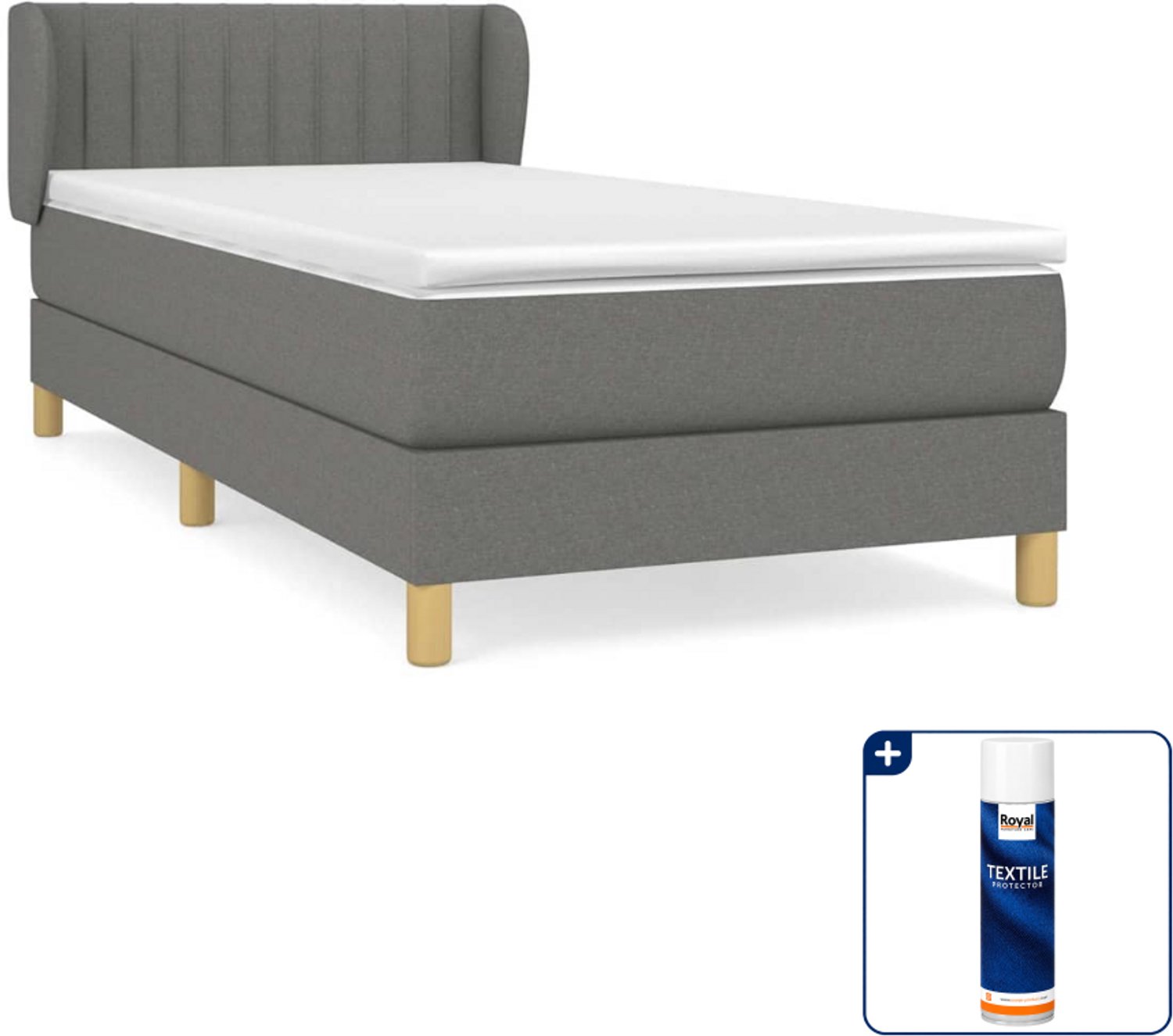vidaXL boxspring met matras - 90 x 190 cm - stof - donkergrijs - Inclusief textielbeschermer 500 ml