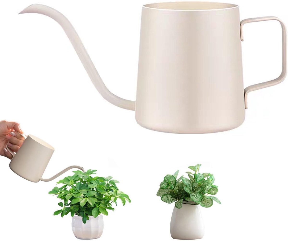 KZQ Mini Gieter - Roestvrijstalen Gieter met Lange Tuit 350 ml - Geschikt voor kamerplanten, bonsai, tuinen en balkons - Wit