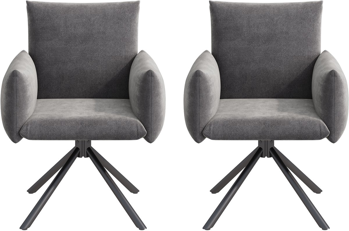 Sweiko Eetkamerstoel - Set van 2 - Metalen poten - Gestoffeerde fauteuil - 360° draaibaar - Velvet - Grijs