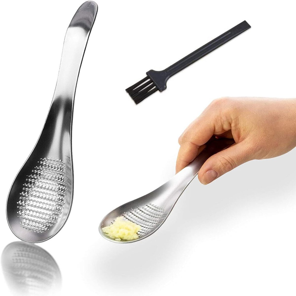 RVS gemberrasp lepel voor knoflook, specerijen en citroenrasp - ideaal voor kurkuma en wasabi