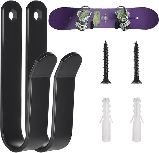 Horizontale Wandbeugel voor Skateboard en Snowboard, 2 Stuks, Ideaal voor Wandopslag van Skiborden en Longboards, Stevige Bevestiging en Ruimtebesparend Ontwerp