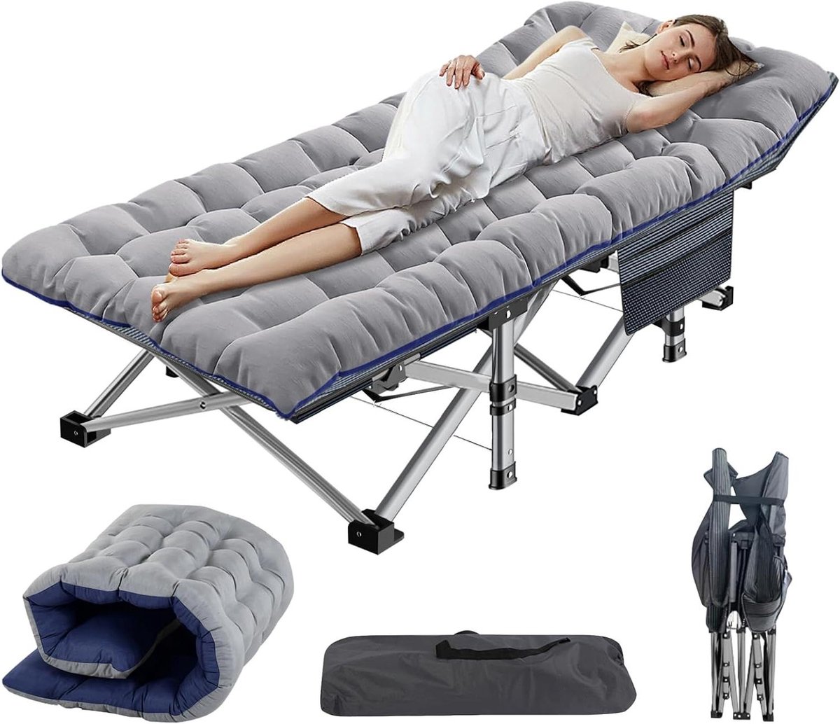 Veld Bed - Gastenbed Opvouwbaar - Buiten Ontspannen - Met Matras Comfort - 190 x 71 cm - Grijs