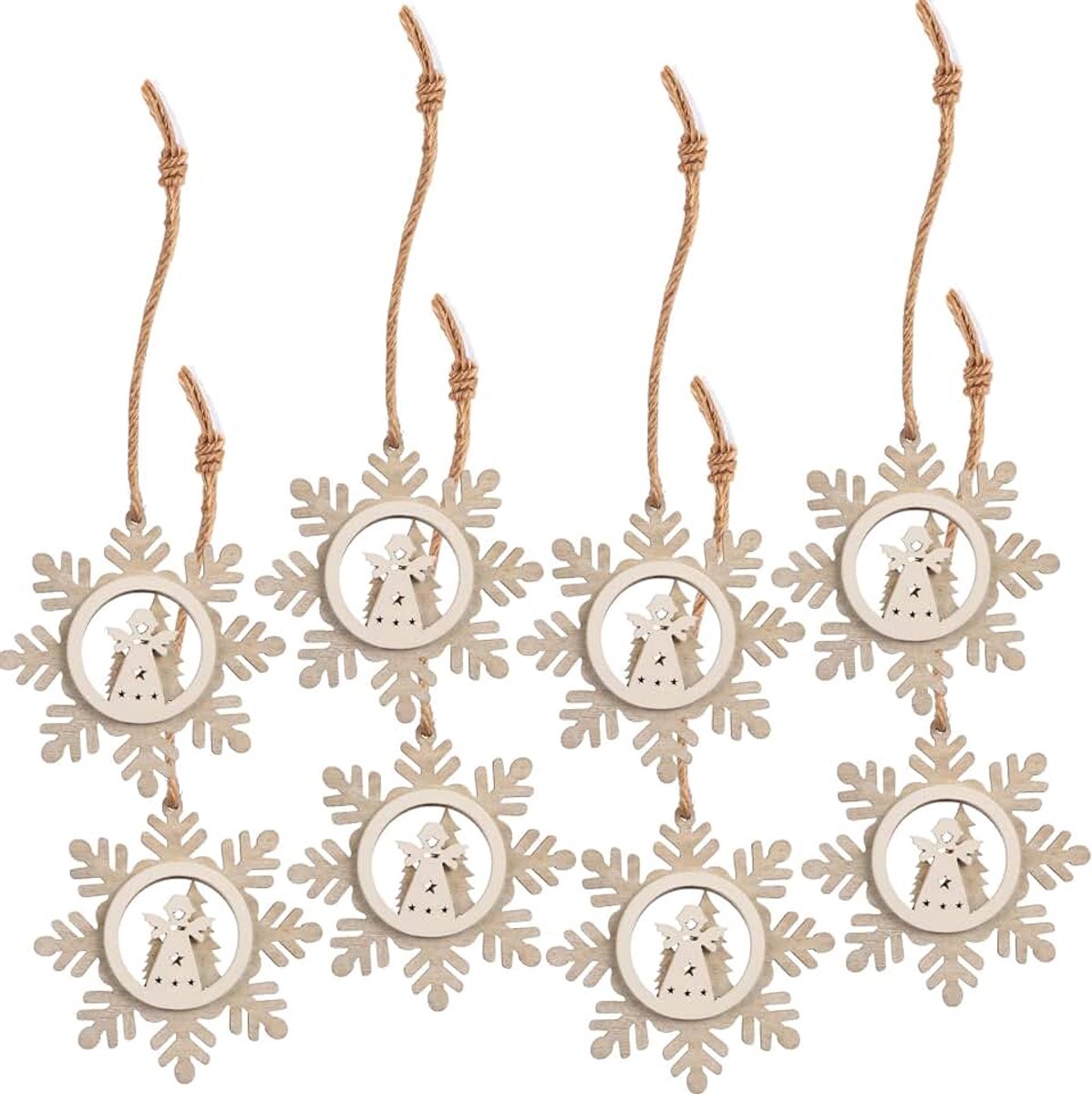 Dailygoods- Kersthangers Set van 8 - Houten Kerstdecoratie - Meerlaags 3D-effect - Hangornamenten - Boomversiering - Diameter 10 cm