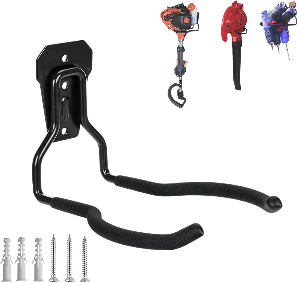 Motorzeisenhouder, 1 wandhouder voor grastrimmer, wandhouder voor bosmaaier, wandhouder voor tuingereedschap, metalen grastrimmer hanger voor garatrimmer, tuingereedschap.