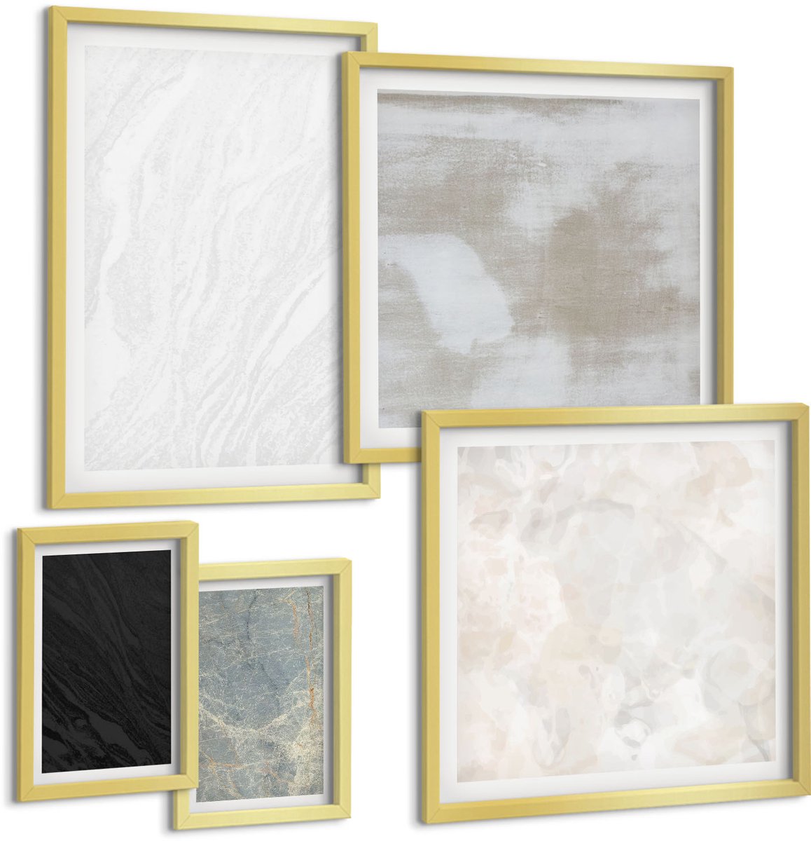 Coloray 5-Delige Schilderij Set - Diverse Kleuren Elegante Stenen Constructies - 50 x 50 cm, 20 x 30 cm En 40 x 60 cm - Moderne Wanddecoratie - Slaapkamer - Interieur Decoratie