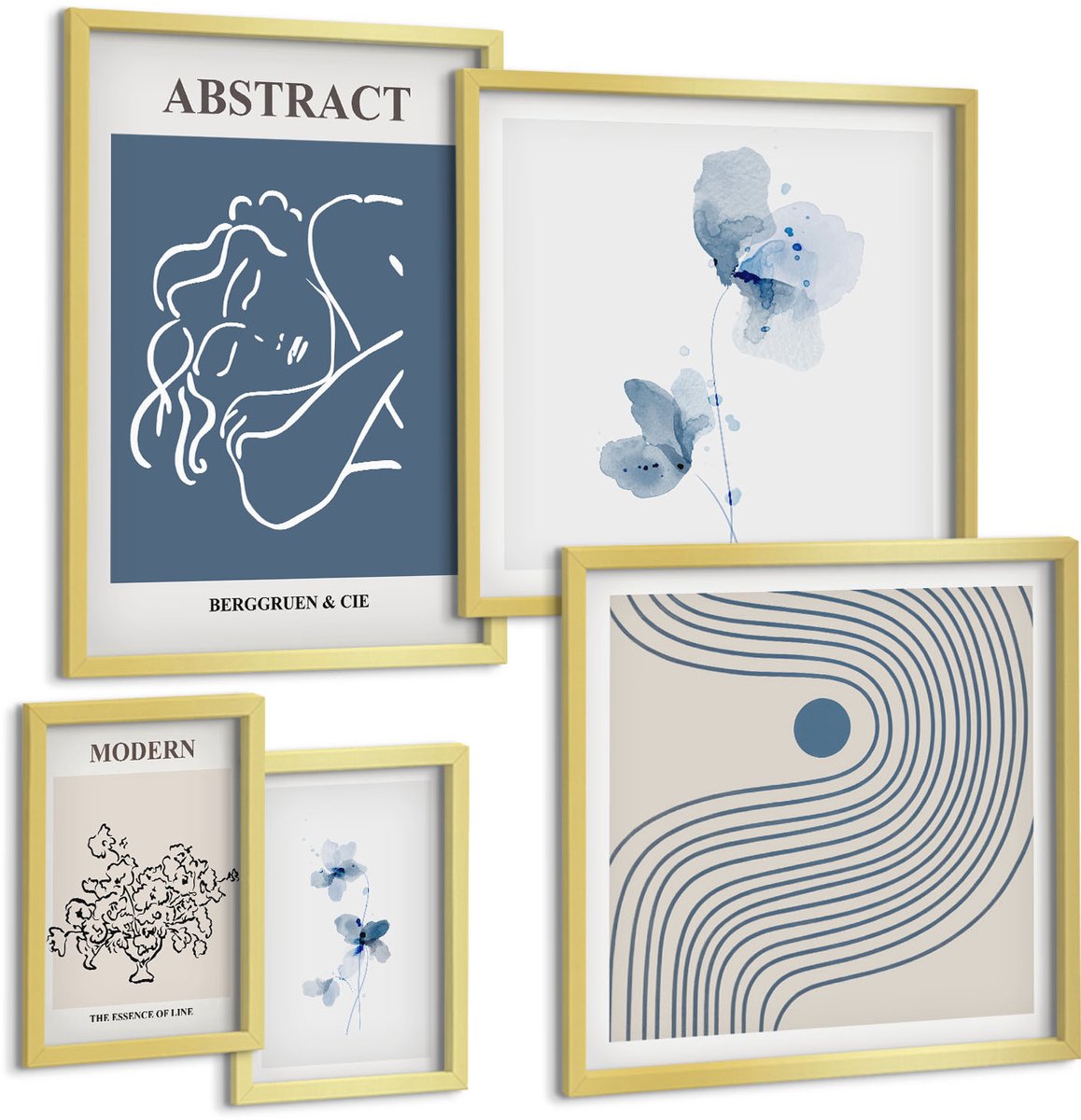 Coloray 5-Delige Schilderij Set - Moderne Abstracte Stijl Met Delicate Bloemenaccenten - 50 x 50 cm, 20 x 30 cm En 40 x 60 cm - Muurdecoratie - Schilderijen Set - Woonkamer - Woonkamer Decoratie