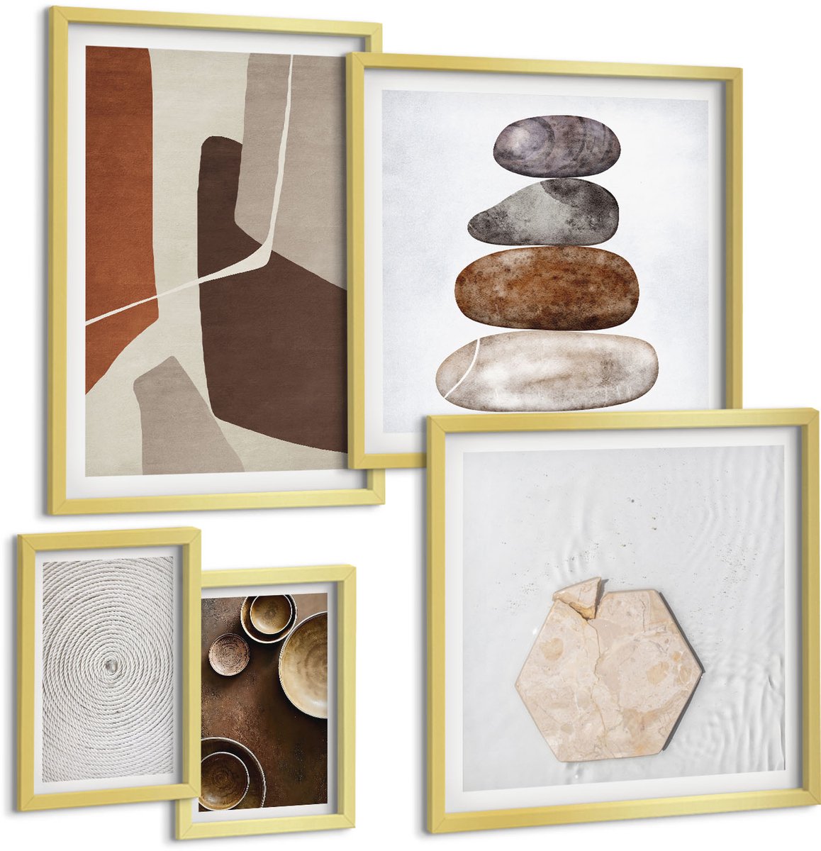 Coloray 5-Delige Schilderij Set - Texturen In De Kunst En Modern Design. - 50 x 50 cm, 20 x 30 cm En 40 x 60 cm - Decoratieve Schilderijen - Wanddecoratie - Hal - Interieur Decoratie