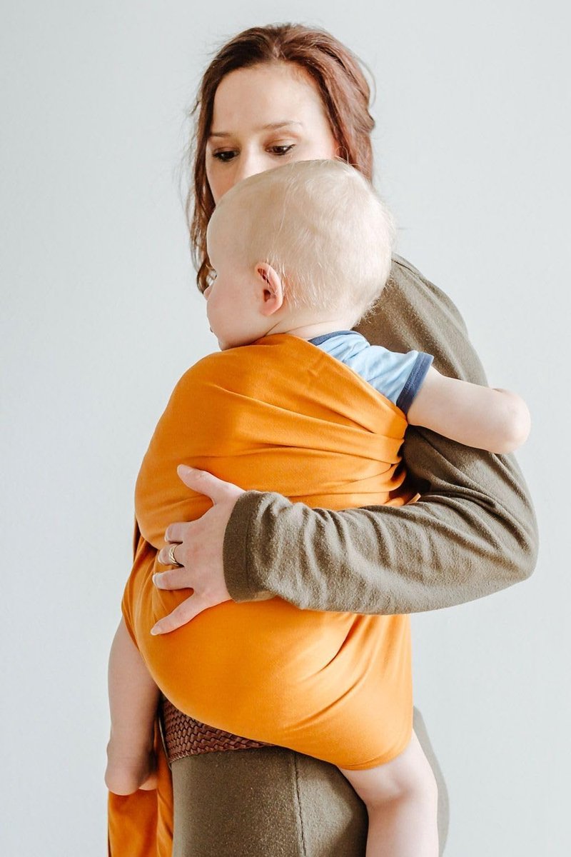 Draagdoek Ringsling - Babydraagzak - Baby dragen - 100% biologisch katoen - 70 cm breed - Oranje – foto 4