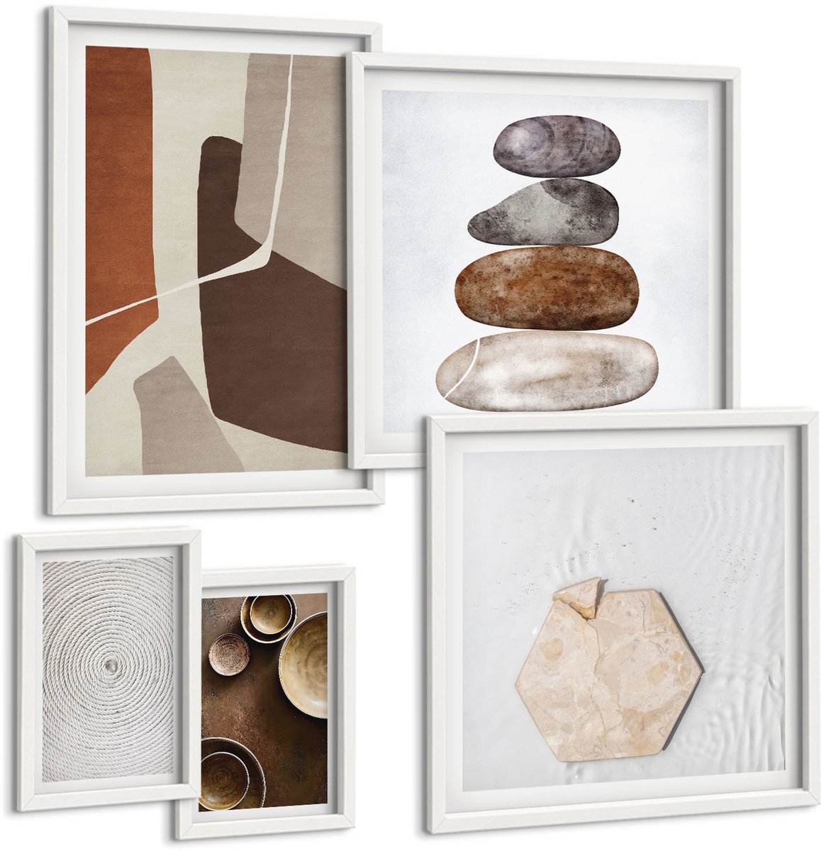 Coloray 5-Delige Schilderij Set - Texturen In De Kunst En Modern Design. - 50 x 50 cm, 20 x 30 cm En 40 x 60 cm - Decoratieve Schilderijen - Wanddecoratie - Hal - Woonkamer Decoratie