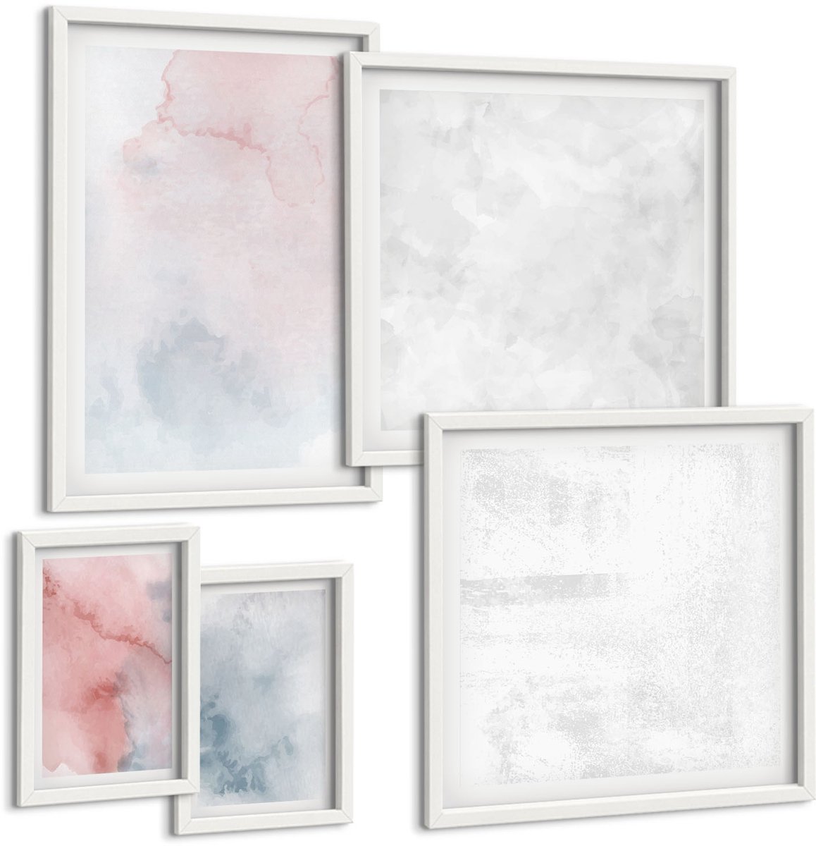 Coloray 5-Delige Schilderij Set - Pastelkleurige Aquarelverf Op Canvas Met Kleurrijke Texturen - 50 x 50 cm, 20 x 30 cm En 40 x 60 cm - Muurdecoratie - Wanddecoratie - Hal