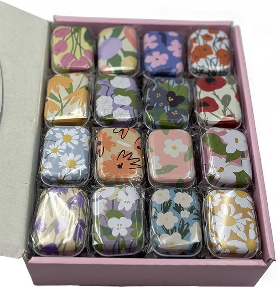 8 stuks blikken container rechthoekige kleine blikken doos metalen lege scharnierende blikken lege blikken basisbenodigdheden blikken voor snoep sieraden, 6 x 4 x 2,5 cm (bloemen 02) — afbeelding 3