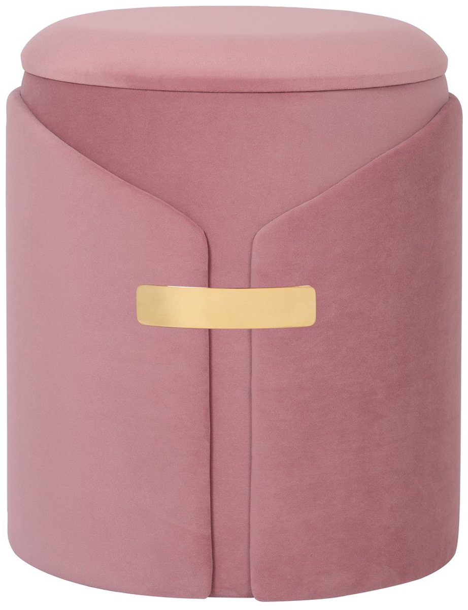 Padiro ronde opbergpoefs set van 2 Ø 30,5/37 cm - oudroze - fluweel - met siergesp