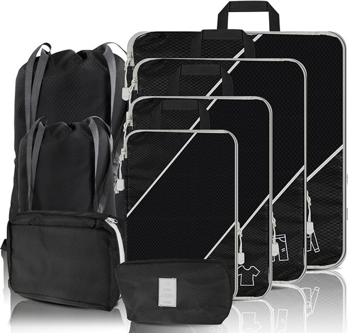 PolkaHome 8-delige reisorganizerset met compressierits – Packing cubes voor koffer, rugzak en handbagage