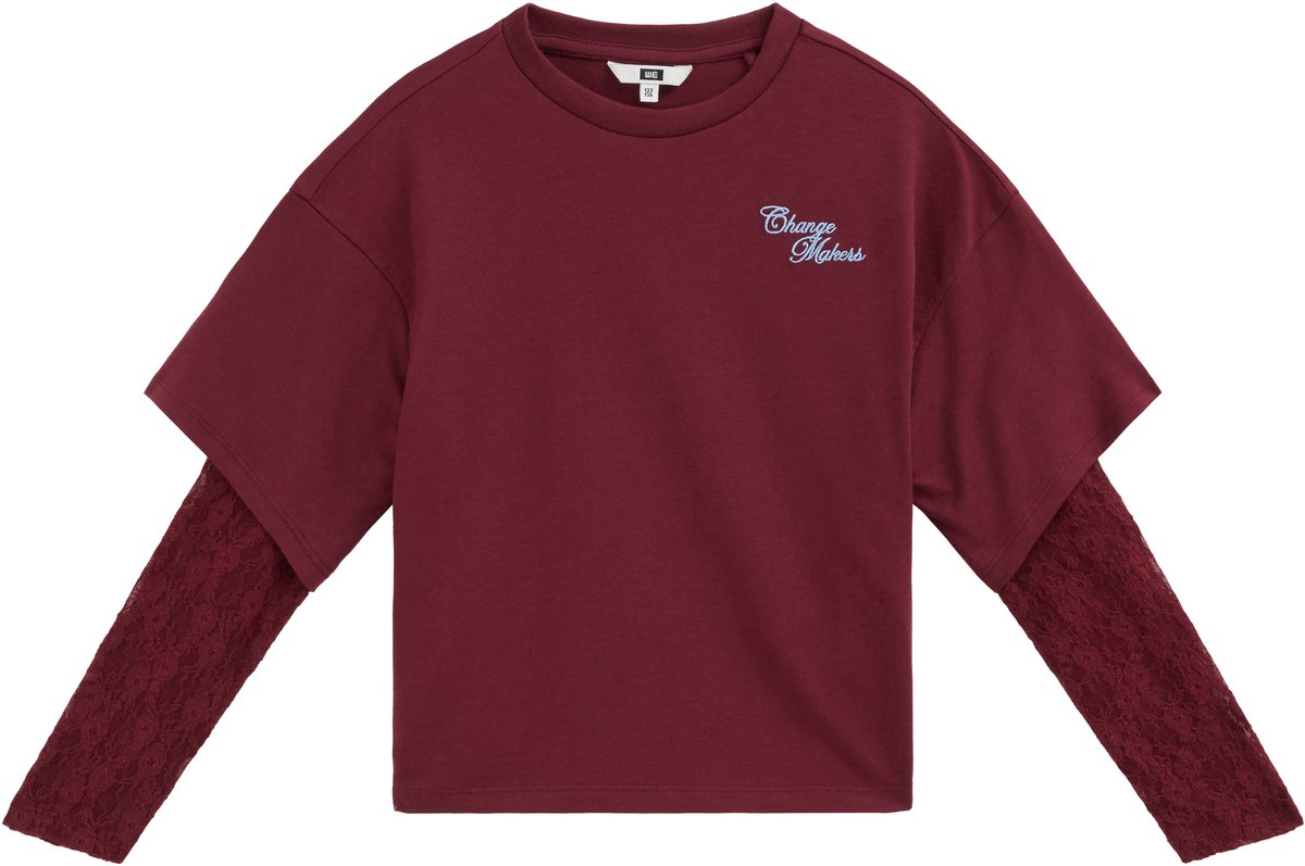 WE Fashion Meisjes T-shirt met kanten mouwen