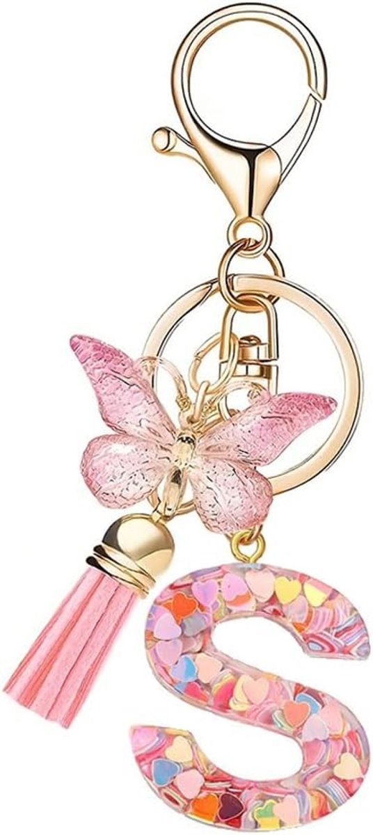 Sleutelhanger Roze Vlinder Sleutelhanger Roze Sleutelhanger S Hanger Initialen Cadeau voor Dames, Poeder (met make-up), M