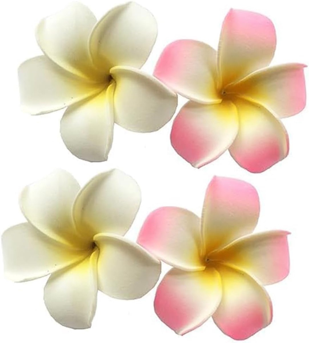 Bloemenhaarclips, set van 4 - 7 cm schuim Frangipani bloemen in wit en roze voor strandfeest en festival